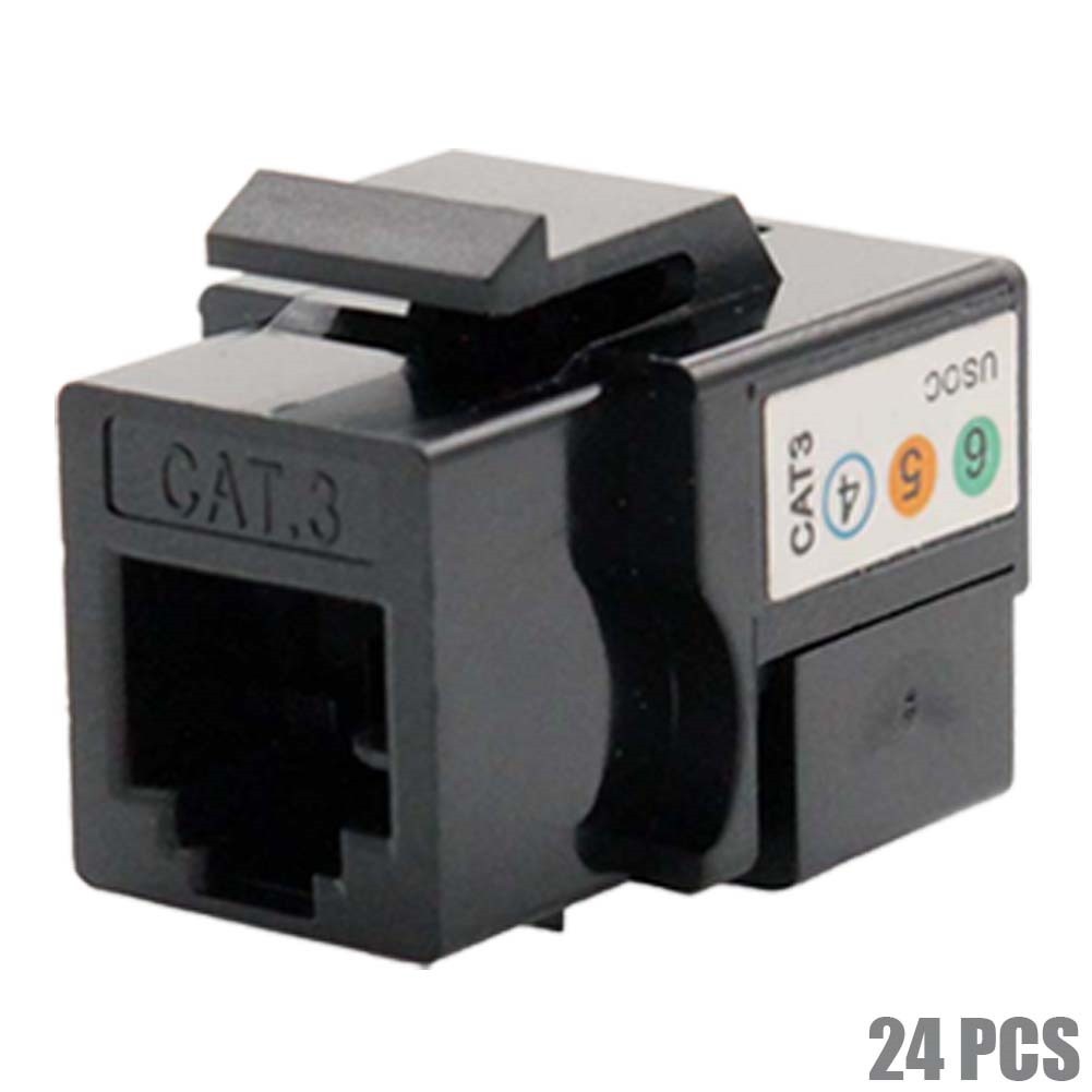 24x Cat3 RJ11 RJ12 Telephone Phone Line Keystone Jack 110 Punch Down 6P6C Black