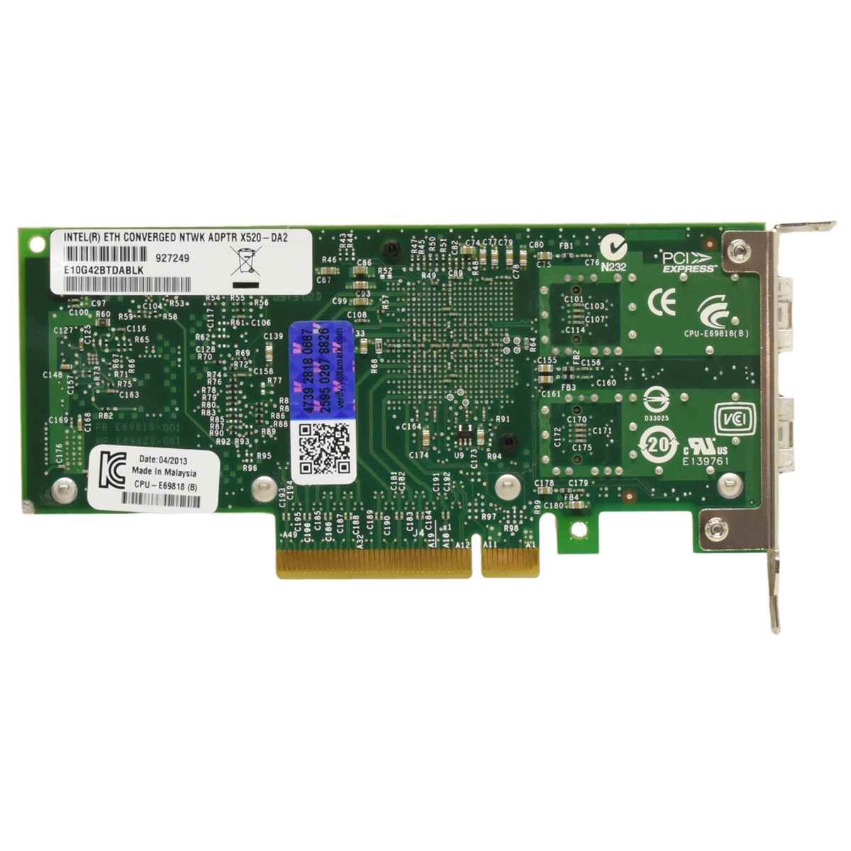 Intel IBM X520-DA2 FC Dual Port 10GbE PCIe x8 Network Card LP FRU: 49Y7962