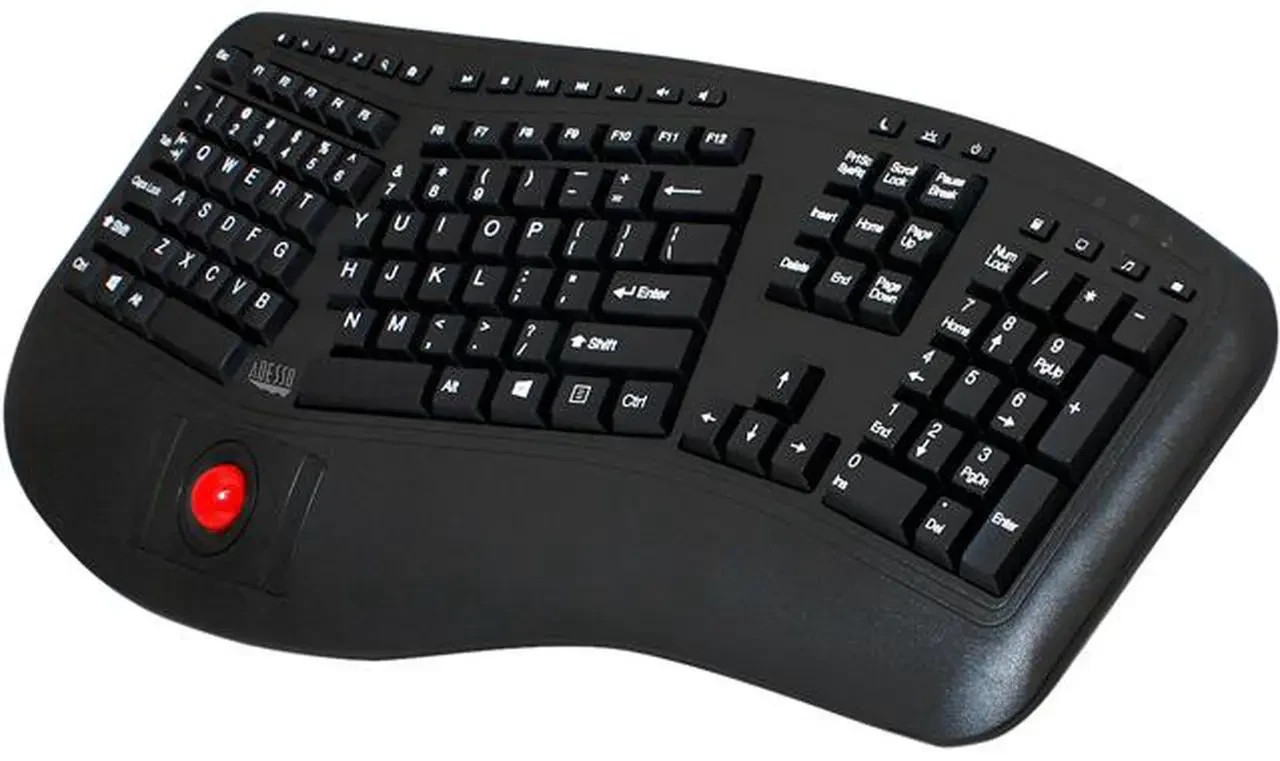 Adesso Tru-form 3500 2.4ghz Wireless Ergonomic Trackball Keyboard WKB-3500UB