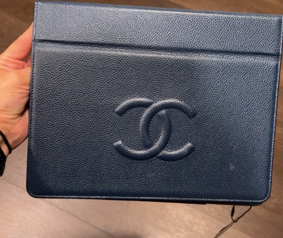 CHANEL Blue Leather Folding Folio Tablet Case Cover Folio