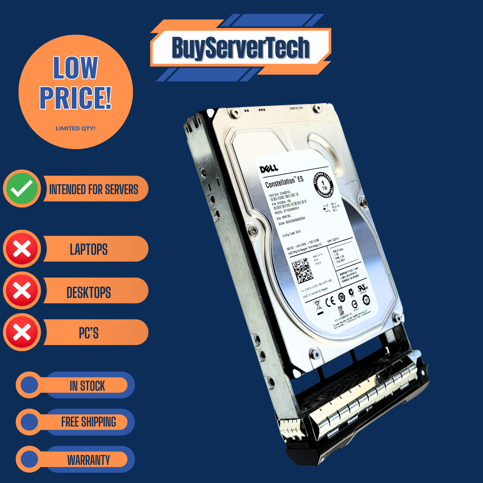 Dell 740YX ST1000NM0001 1TB 7200RPM SAS 6Gbps 3.5" HDD | Zero Hours | 1YR Warran