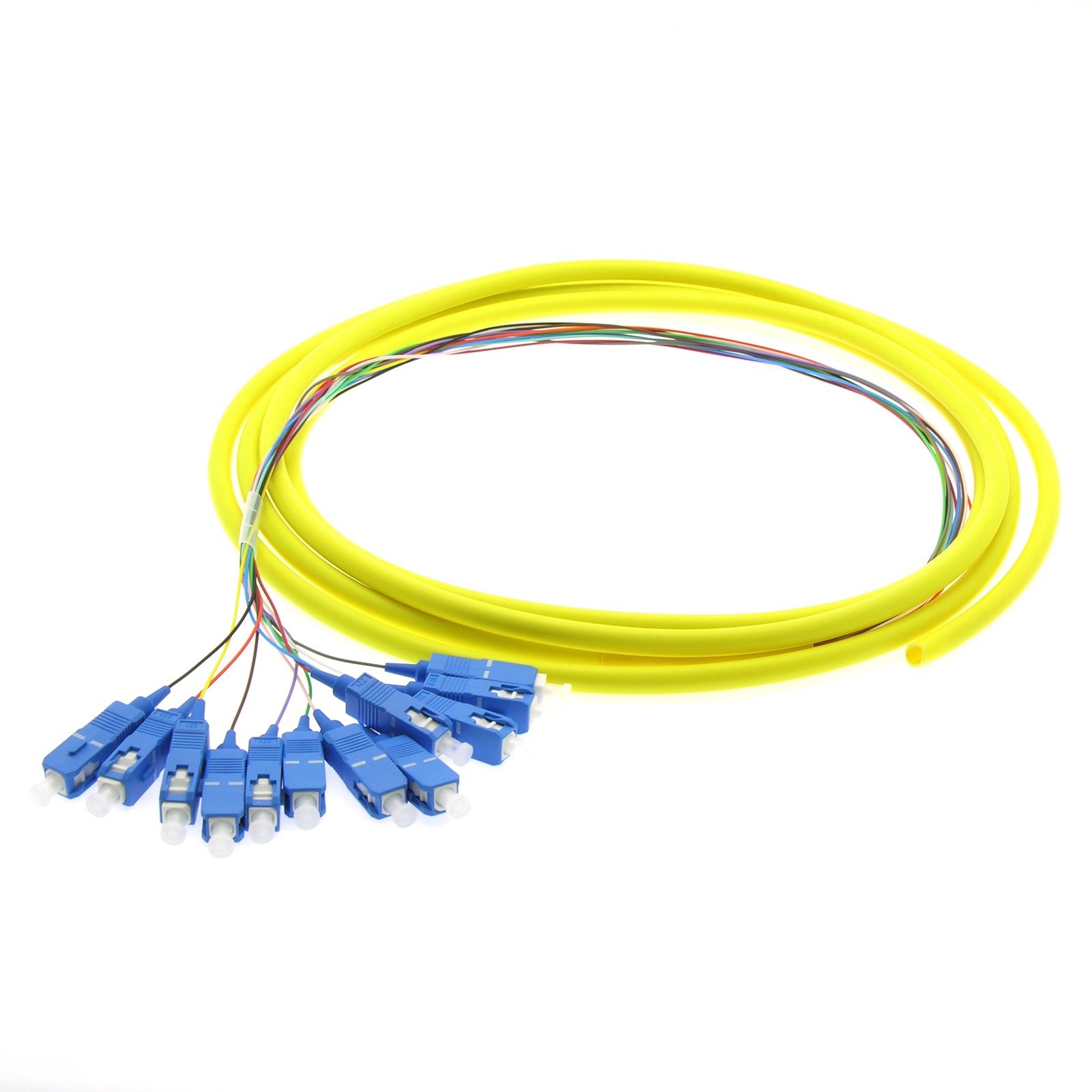 10 Pack of 3m 12-Fiber SC/UPC Singlemode Pigtail Yellow
