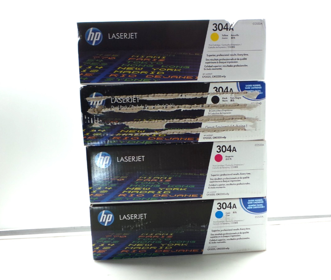 LOT OF 4 HP LaserJet 304A Black/Cyan/Magenta/Yellow Ink Toner New Sealed