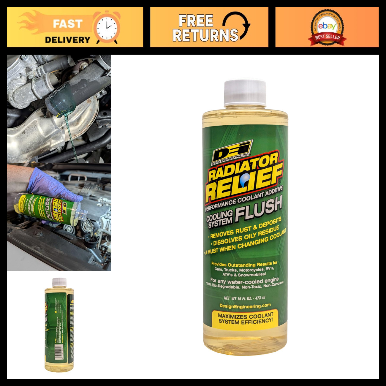 Cooling System Flush 16 oz - Radiator Relief, Engine Maintenance, Anti-Freeze Cl