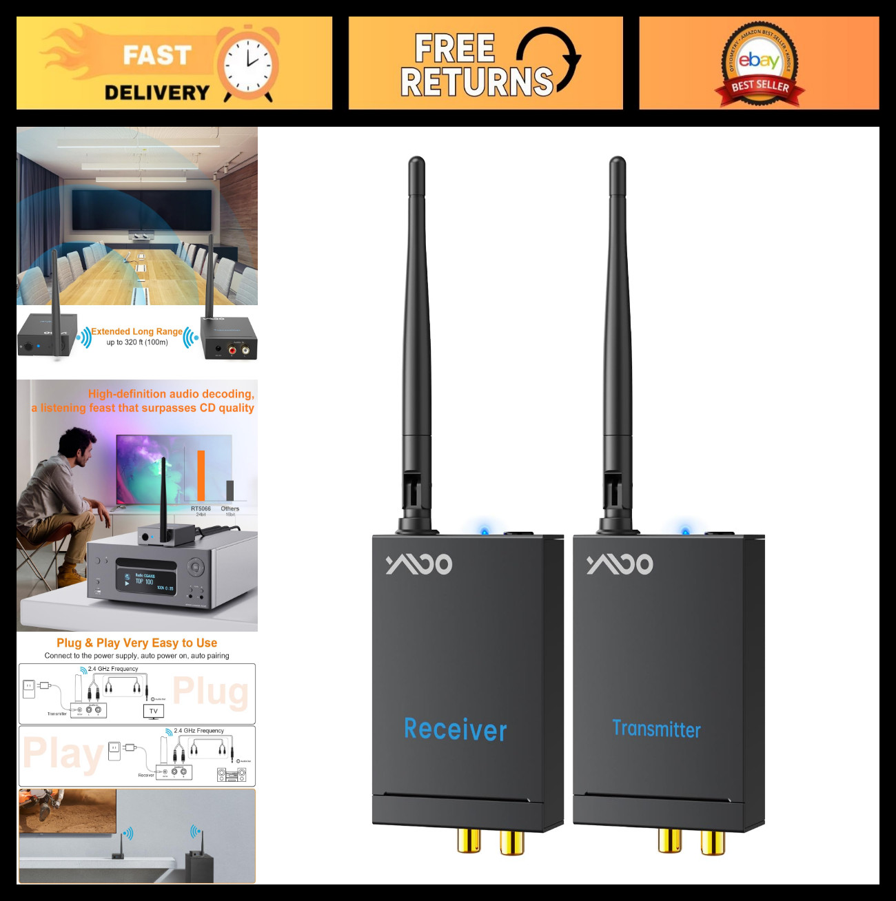2.4GHz Wireless Audio Transmitter Receiver Set - Home Sound System Upgrade