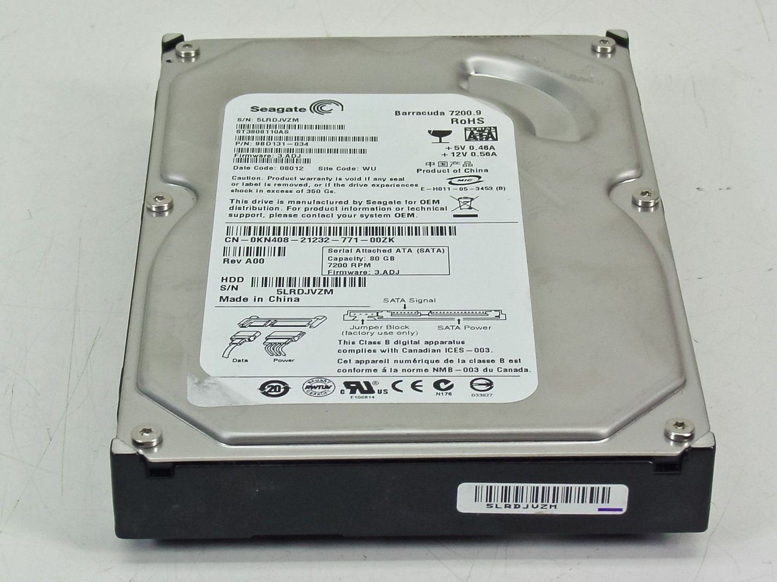 Seagate ST3808110AS Barracuda 7200.8 80GB SATA 3.5" HDD Dell KN408