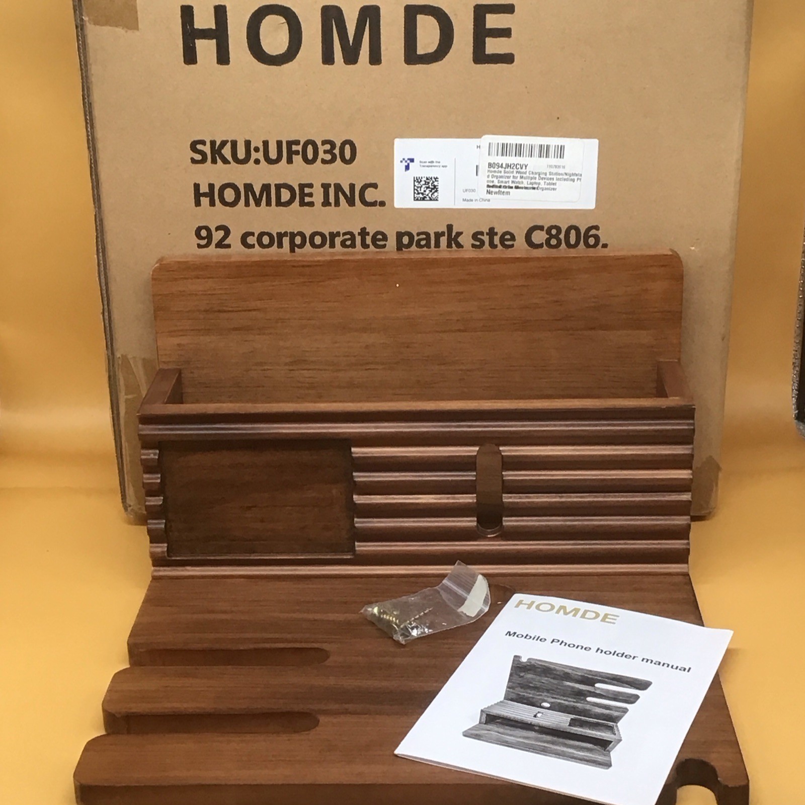 HOMDE solid wood mobile phone charging station and nightstand desk organizer