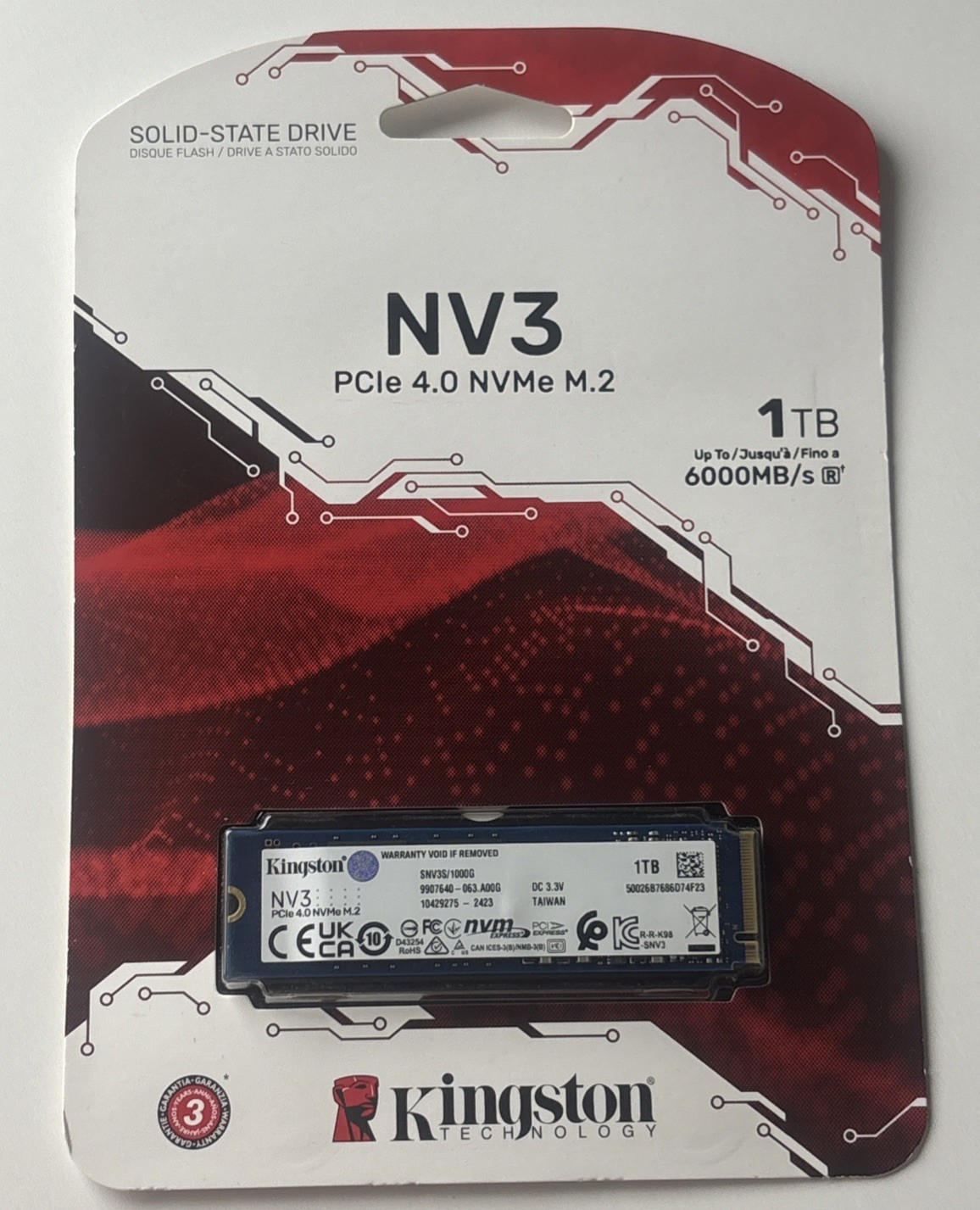 Kingston NV3 PCle 4.0 NVMe M.2 1 TB UP TO 6000 MB/s SNV3S/1000G
