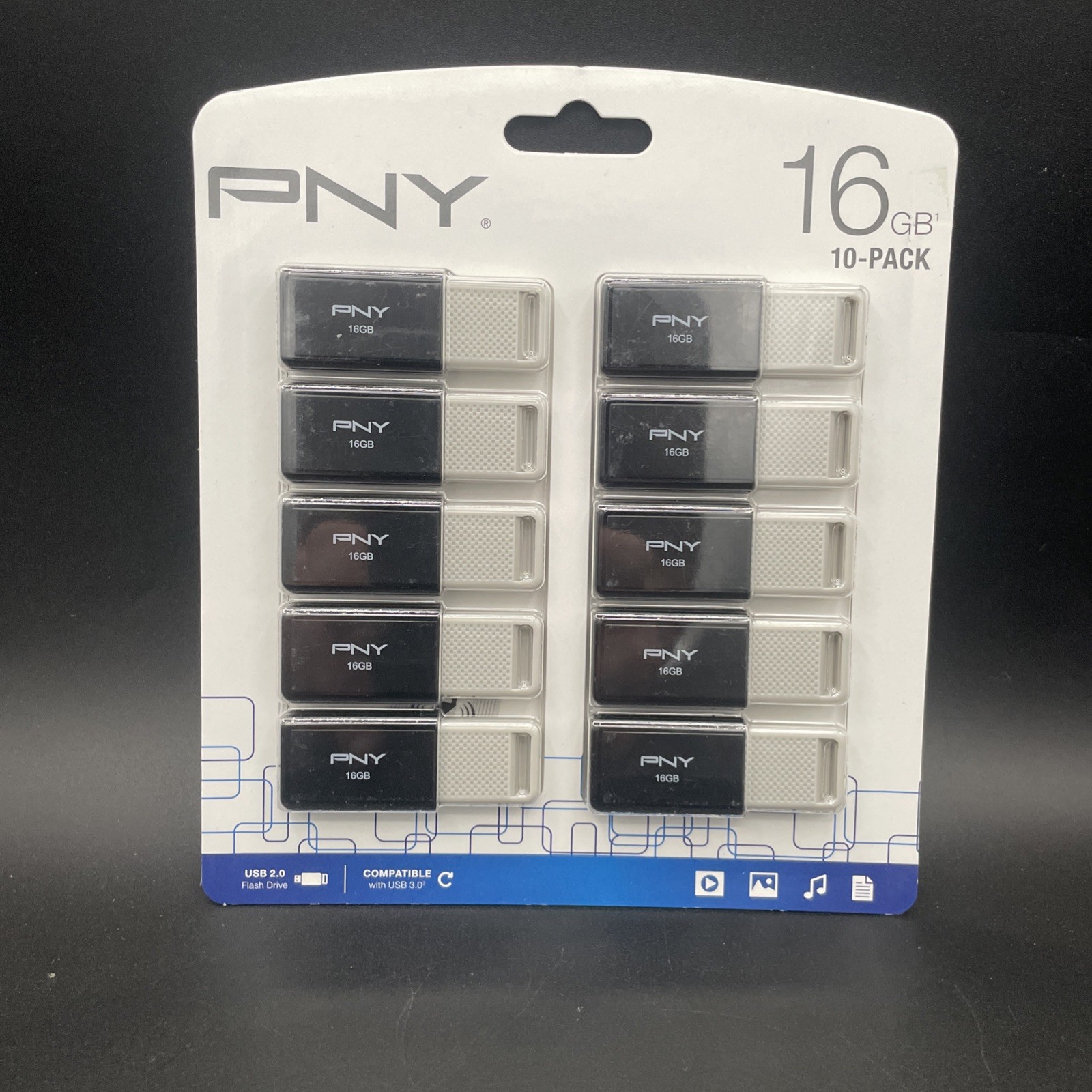 PNY P-FD16GX100DM-EF2 16GB USB 2.0 Flash Drive 10-Pack Black/Gray NEW