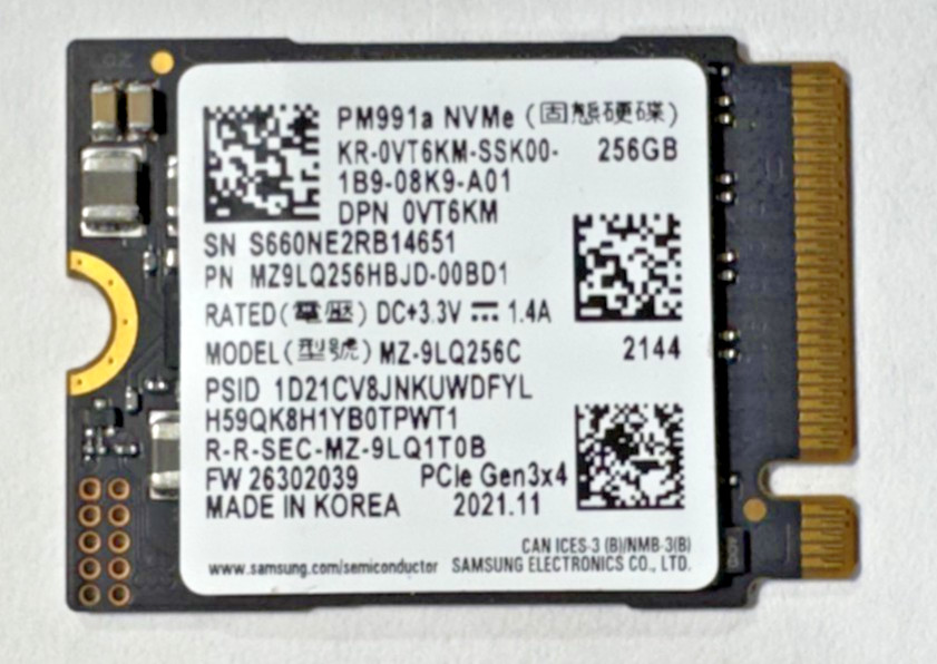 SAMSUNG PM991A 256GB M.2 NVME SSD SOLID STATE DRIVE