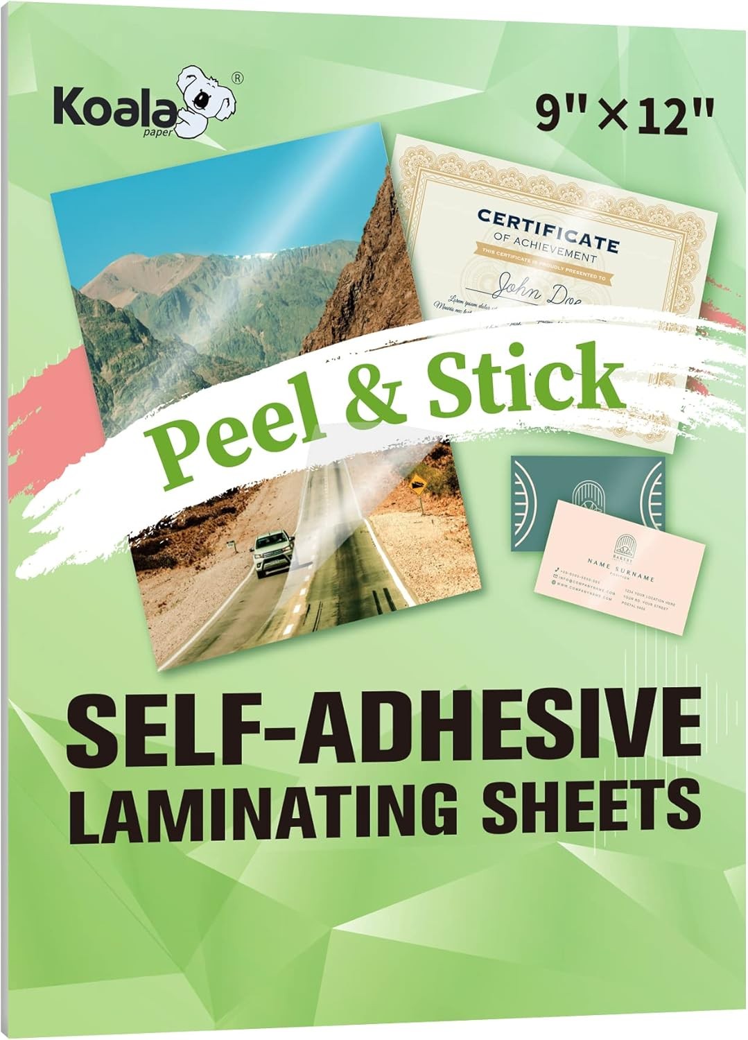 Koala Self Adhesive Laminating Sheets - 9 x 12 Inch Clear Laminate Sheets for