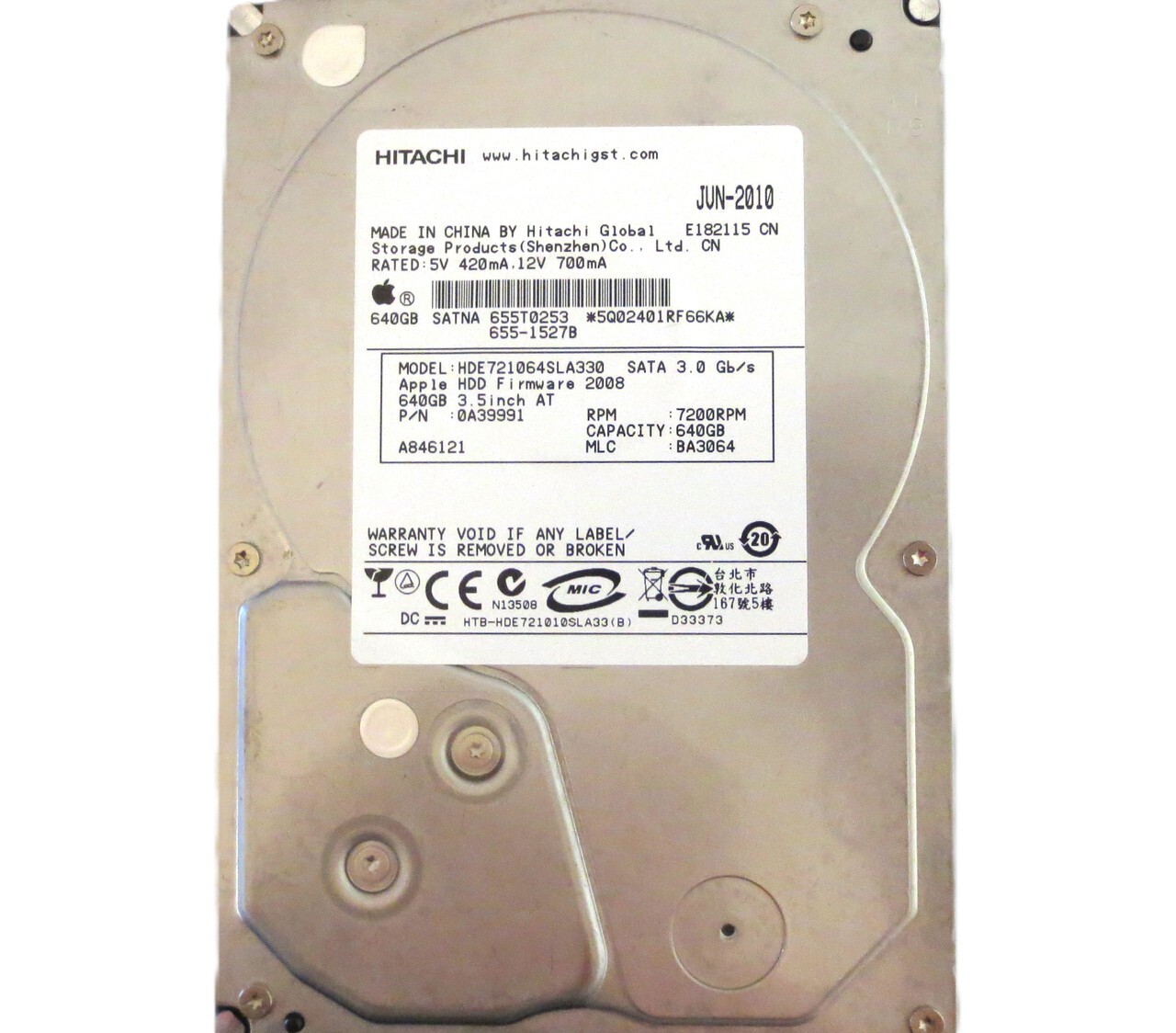 Hitachi HDE721064SLA330 0A39991 BA3064 (5Q0) China 640gb 3.5" Sata HDD 2010
