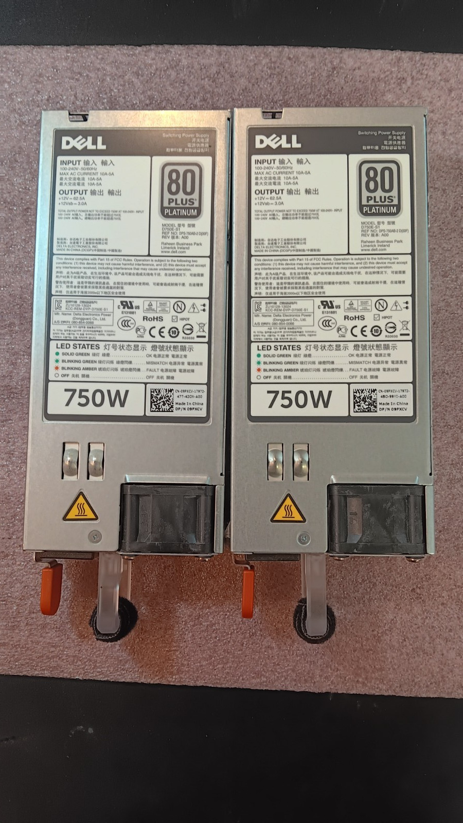 LOT OF 2 Dell D750E-S1 PowerEdge R720 750W Switching Power Supply