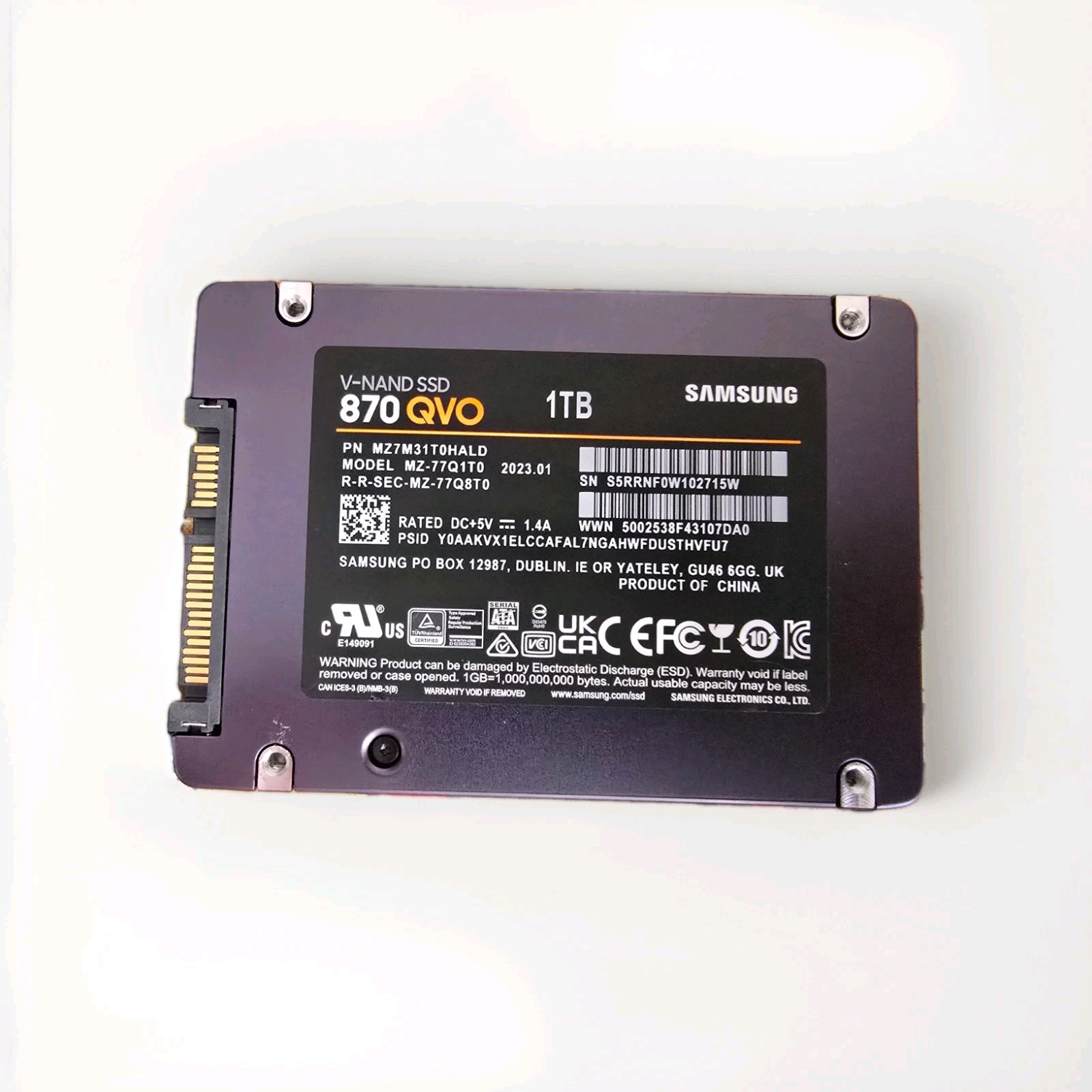 Samsung 870 QVO 1TB SSD 2.5" SATA III - Model MZ-77Q1T0 - Excellent Condition