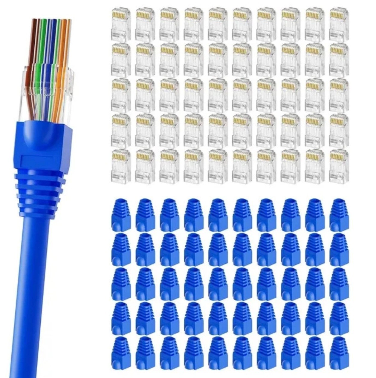 100 Pack Cat6 RJ45 Pass Through Connectors + Boots Gold Plated 23-26AWG UTP