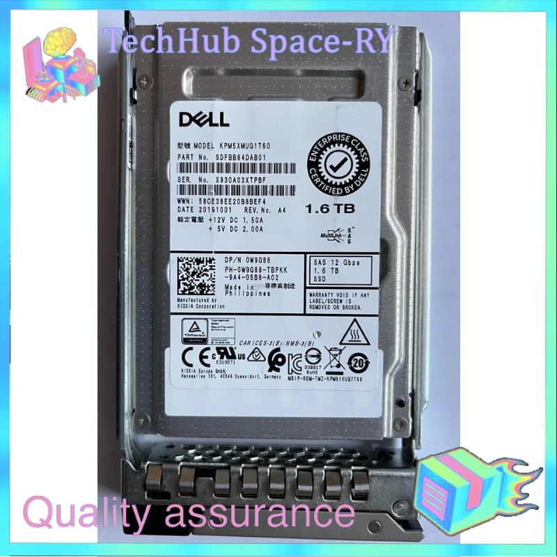 W9G88 0W9G88 DELL KIOXIA KPM5XMUG1T60 1.6TB SAS 2.5" 12Gb/s SSD MU R640 R740 New