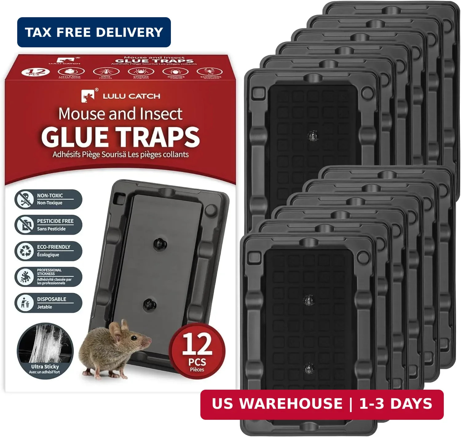 LULUCATCH Mouse & Insect Traps 12 Pack, Heavier Sticky Traps with Non-Toxic Glue