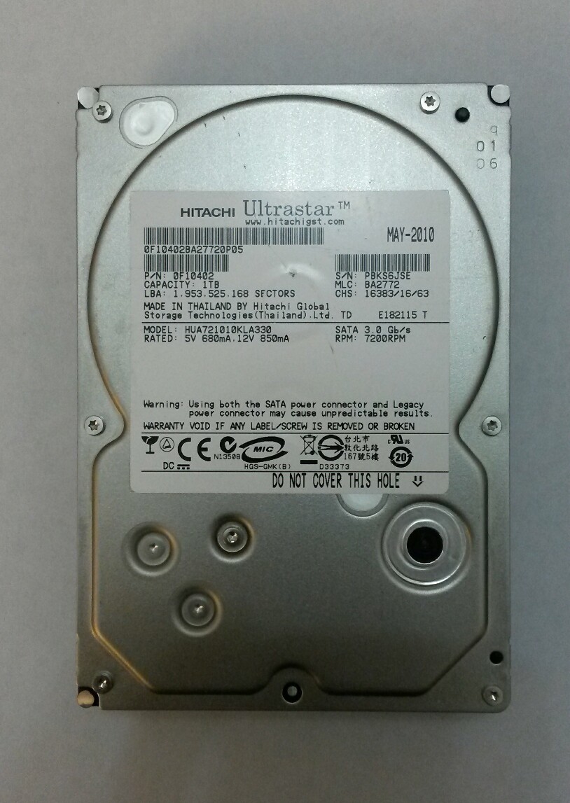 Hitachi Ultrastar HUA721010KLA330 1.0TB SATA Drive P/N:0F10402 MLC:BA2772