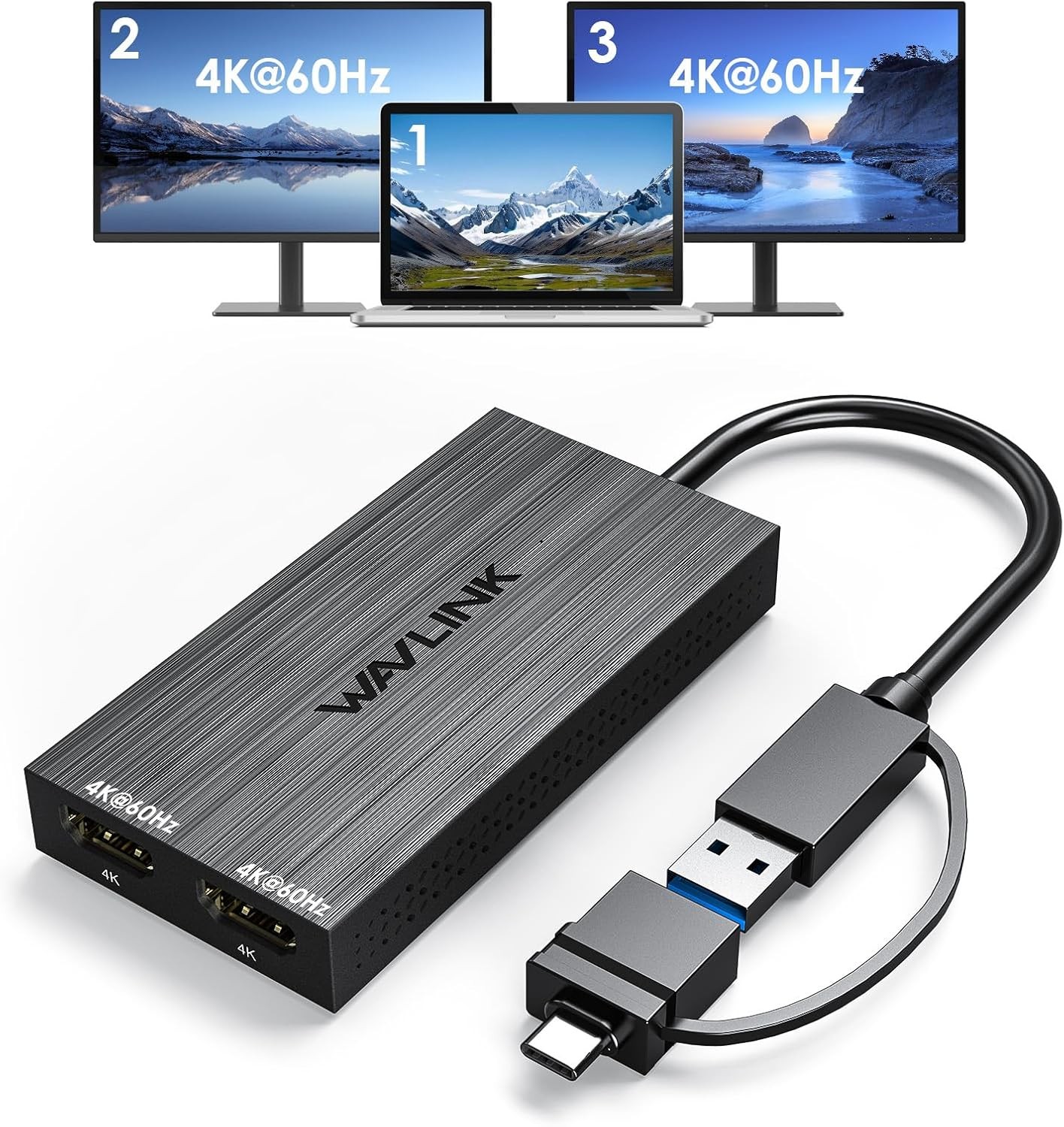 WAVLINK USB 3.0/USB C to Dual HDMI Displaylink Adapter 4K@60hz Dual Monitor