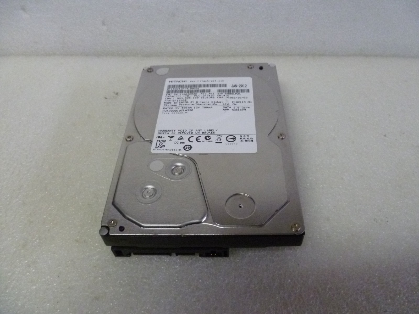 HITACHI HUA722010CLA330 1TB SATA HARD DRIVE P/N: 118032832 MLC: JPT41D F/W: 41D