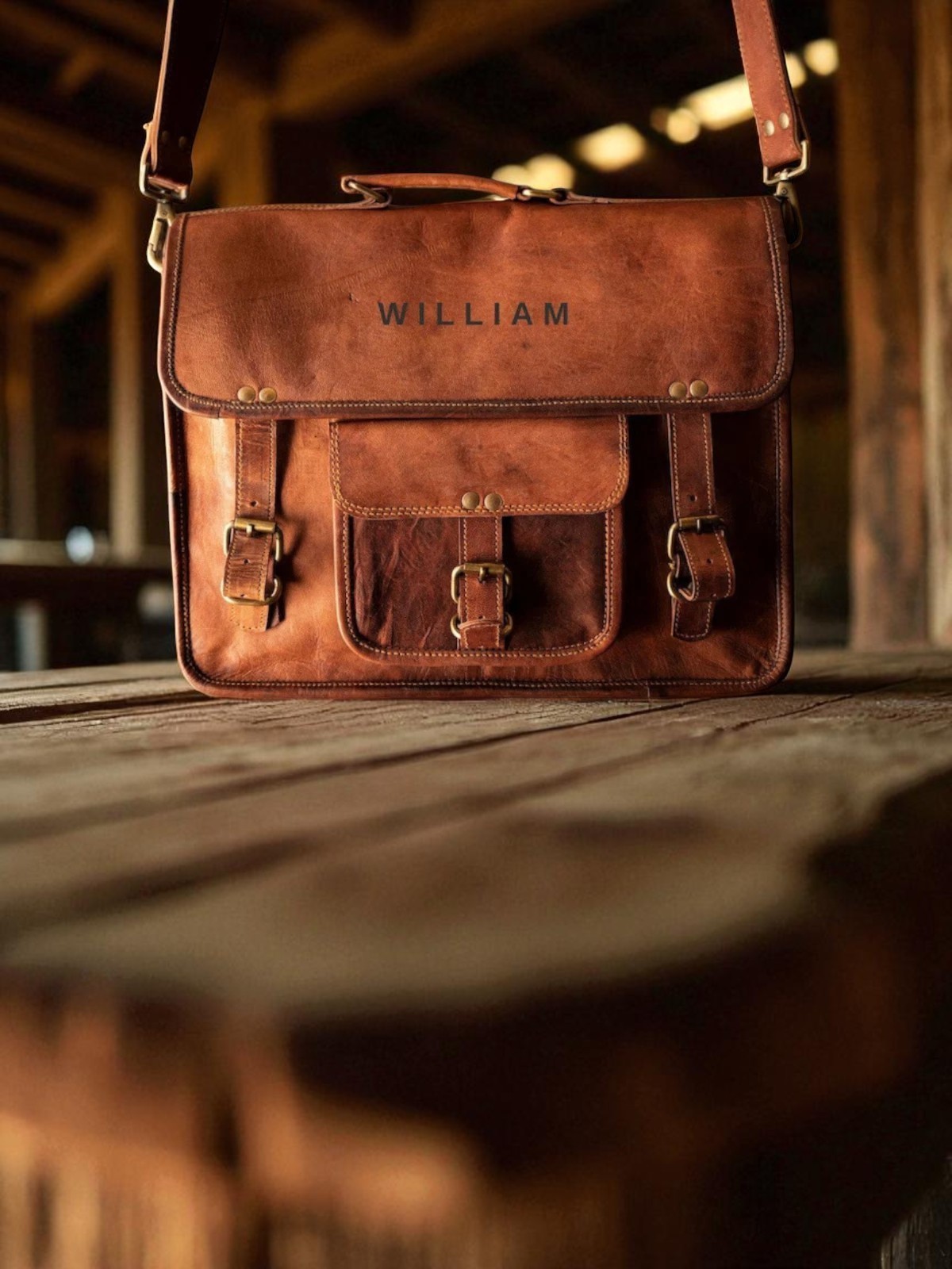 Personalized Leather Laptop Messenger Briefcase Men Monogram Cross Body Computer