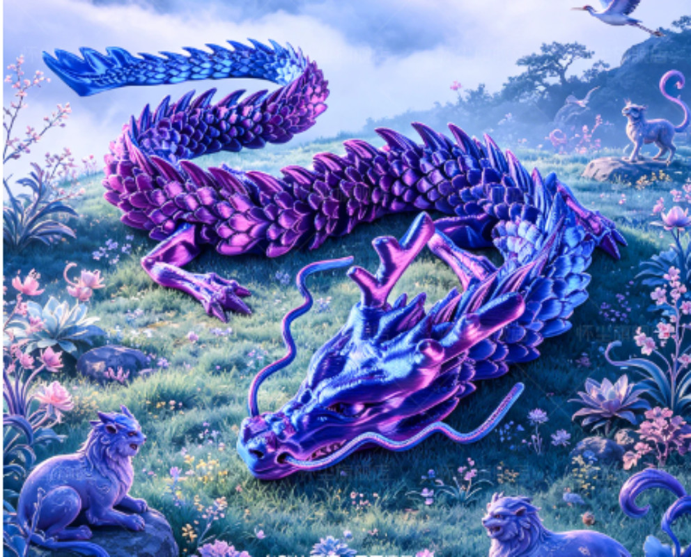 3D printed movable Laser purple dragon toy with joint mechanism 30/ 45/ 60cm