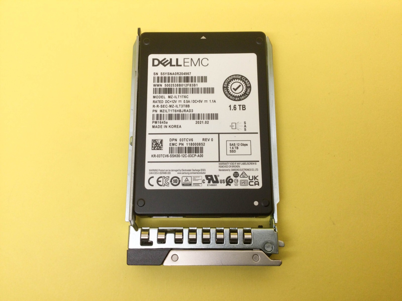 3TCV6 Dell 1.6TB SAS 12Gb/s Mixed Use 2.5in SSD 03TCV6 MZ-ILT1T6C w/ Gen14