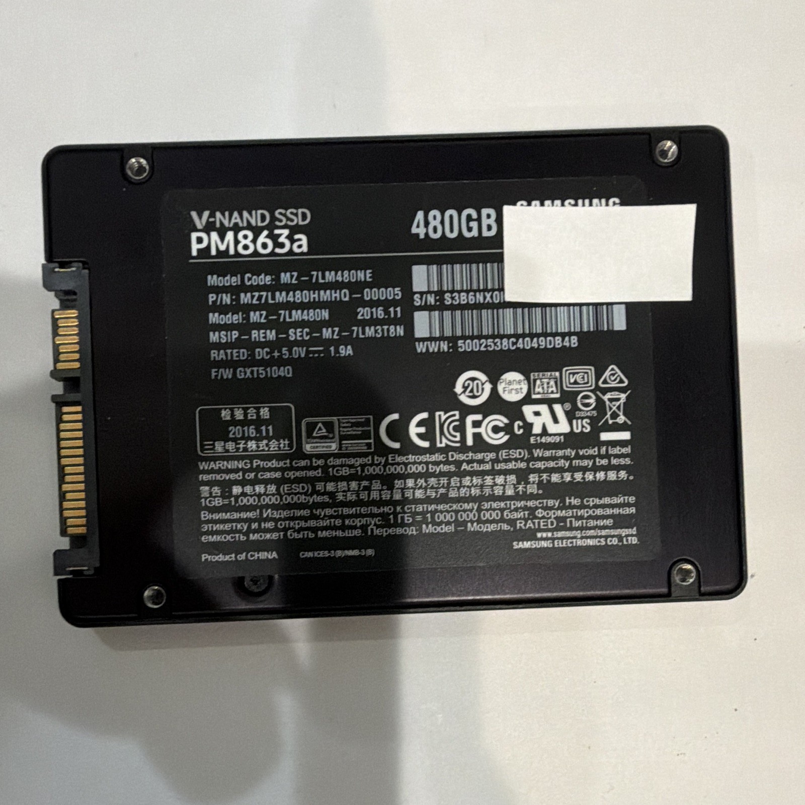 Samsung PM863a 480GB 2.5 SATA V-NAND SSD MZ7LM480HCHP-00005 94% 11 power cycles