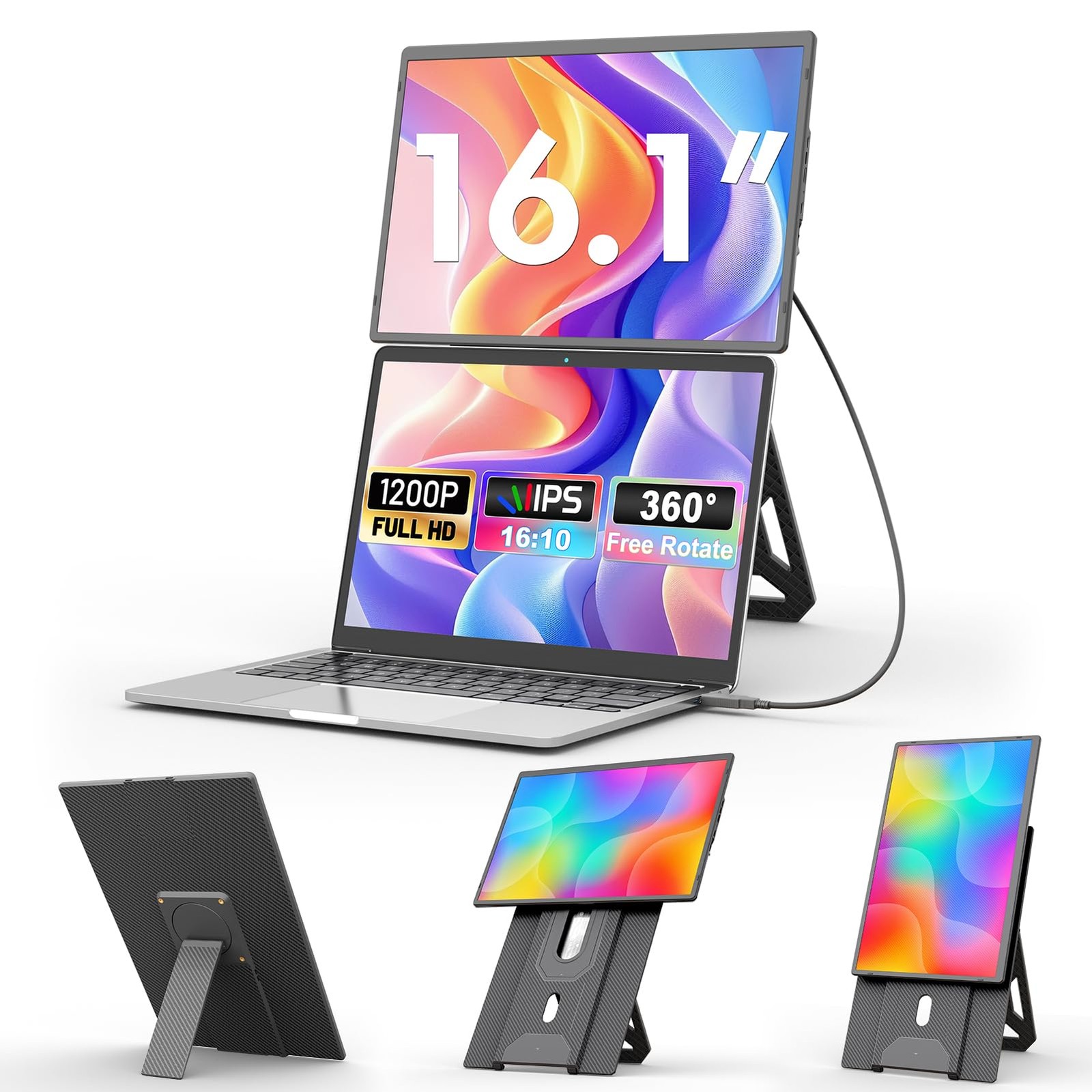 domyfan 16.1" Laptop Screen Extender, 360° Rotating Detachable Stand/VESA Sup...