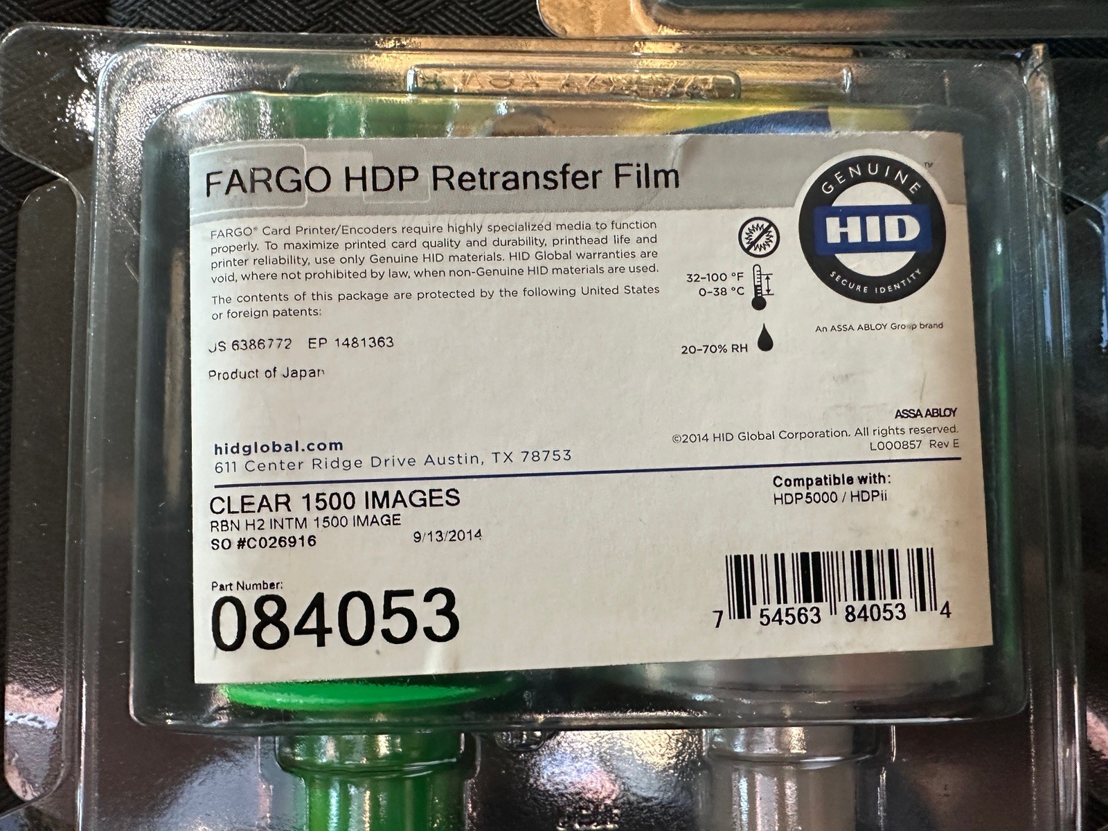 HID Fargo 084053 HDP Retransfer Film 1500 Prints Genuine for HDP5000