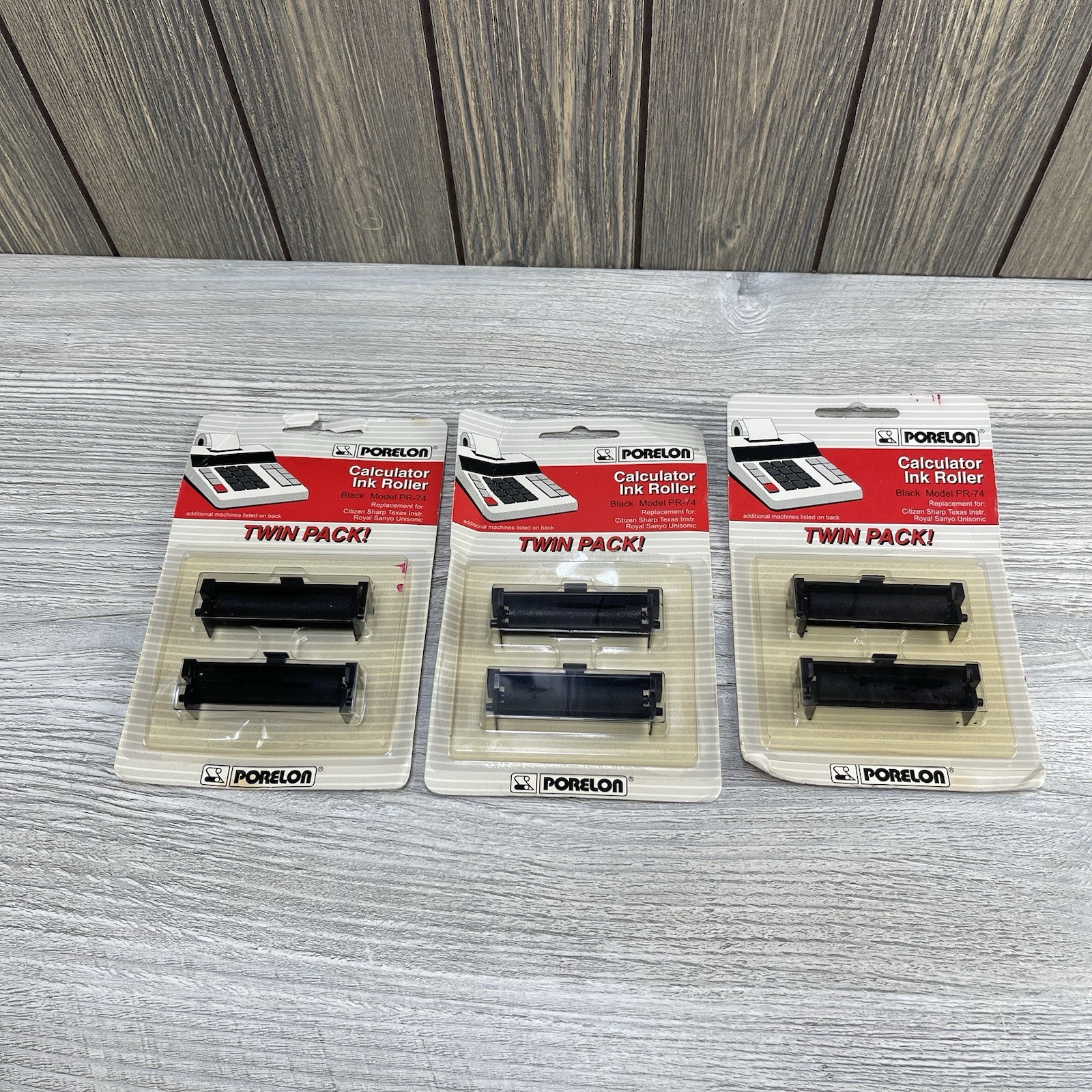 Lot of 3 Porelon  PR-74  Calculator Ink Roller  Twin Pack Black Sharp Citizen