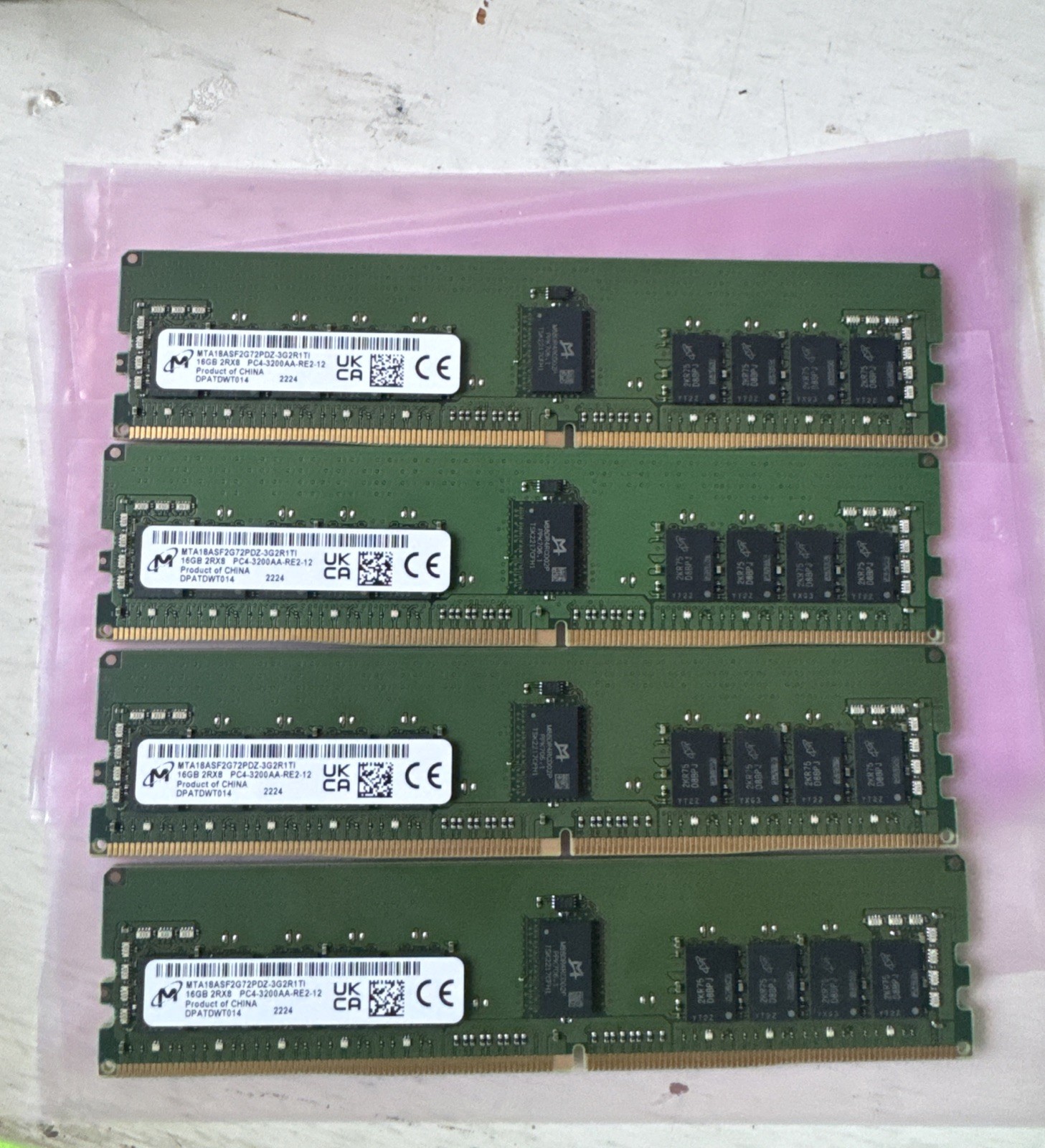 Micron 64gb 4x 16gb 2Rx8 pc4 3200AA RE2 MTA18ASF2G72PDZ-3G2R1T1 DDR4 ECC Memory