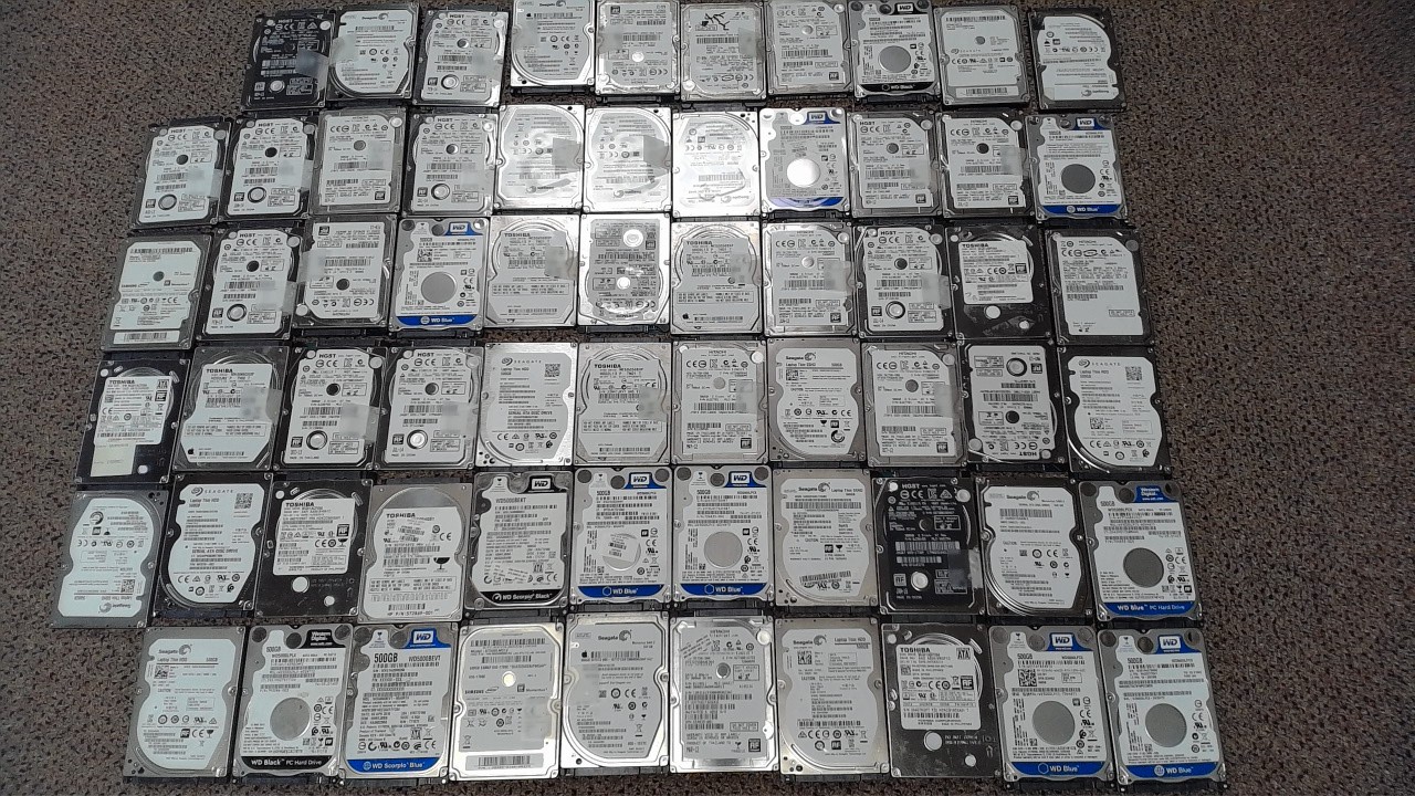 Lot of 64 500GB 2.5" SATA Laptop Hard Drives Various Brands and Speeds
