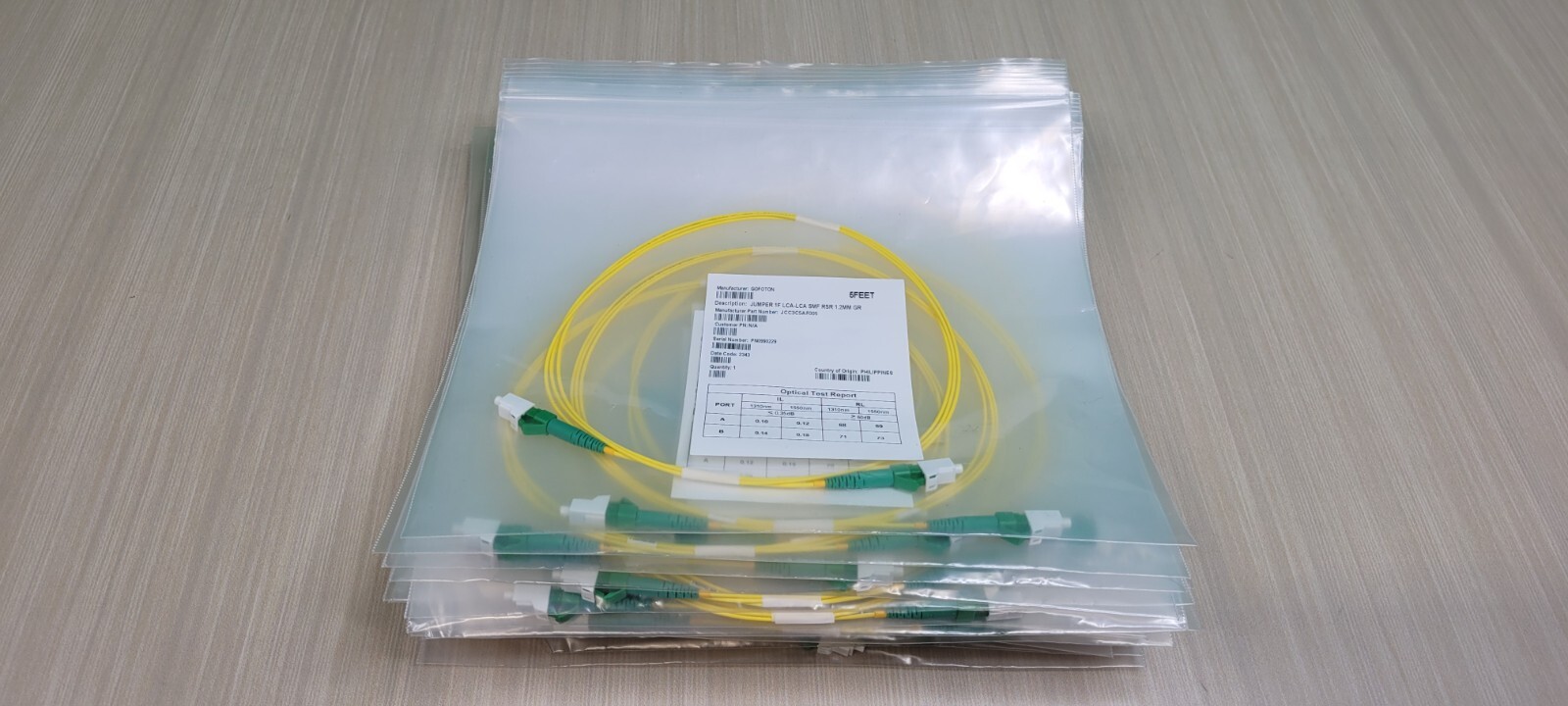 (QTY. 28) GOFOTON FIBER OPTIC JUMPER CABLE 1F LCA-LCA SMR RSR 1.2MM GR