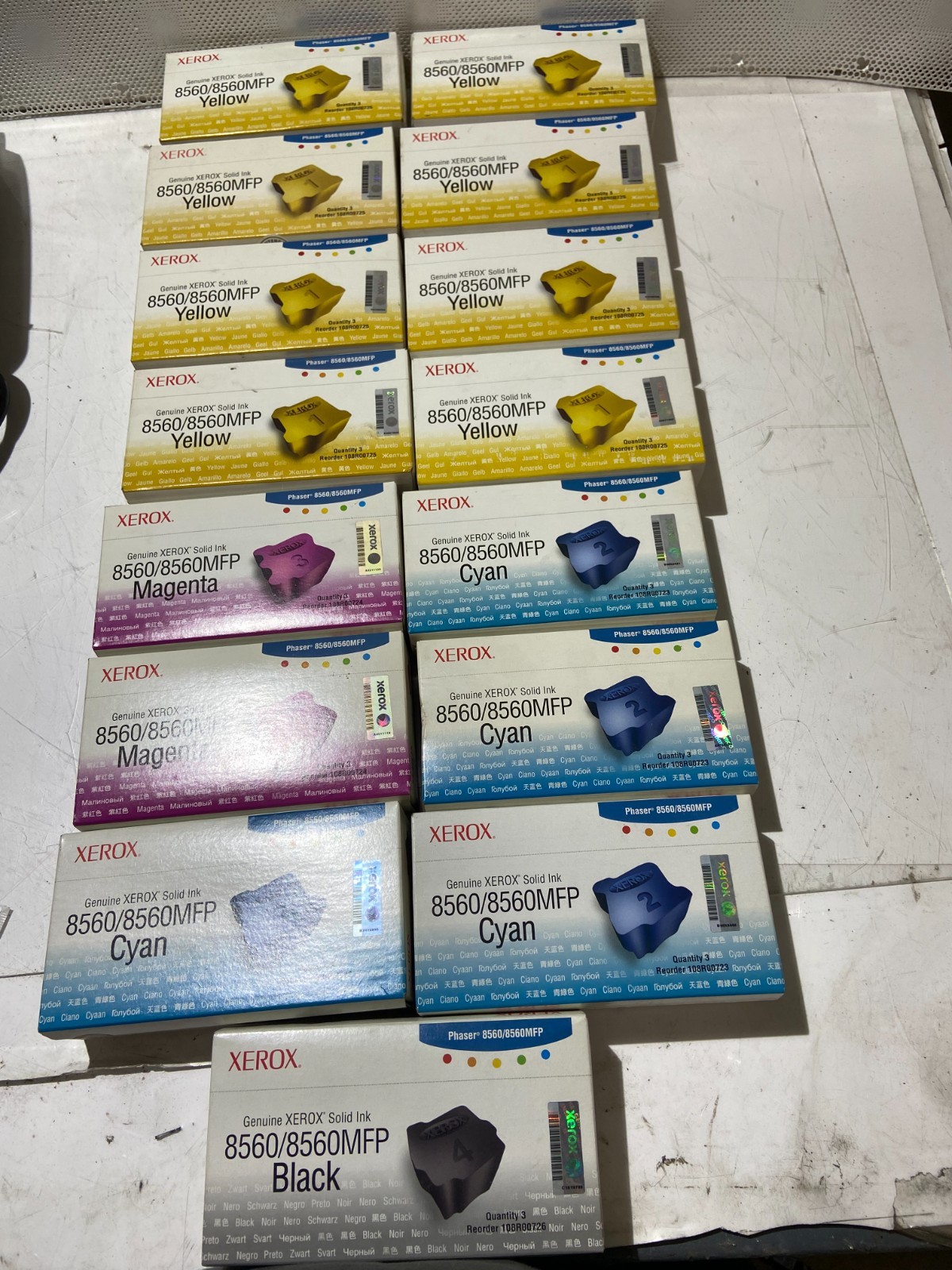 Lot of 15 Xerox Phaser 8560/8560MFP 8xYellow 2xMagenta 4xCyan 1xBlack Solid Ink
