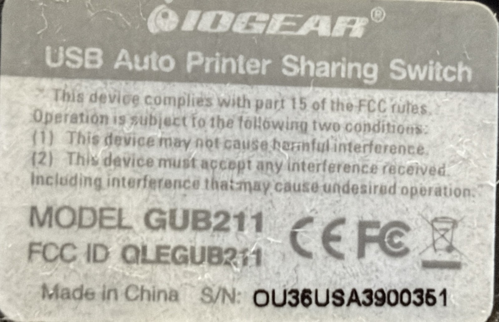 IOGEAR GUB211 USB Auto Printer Sharing Switch with 3 USB printer cables