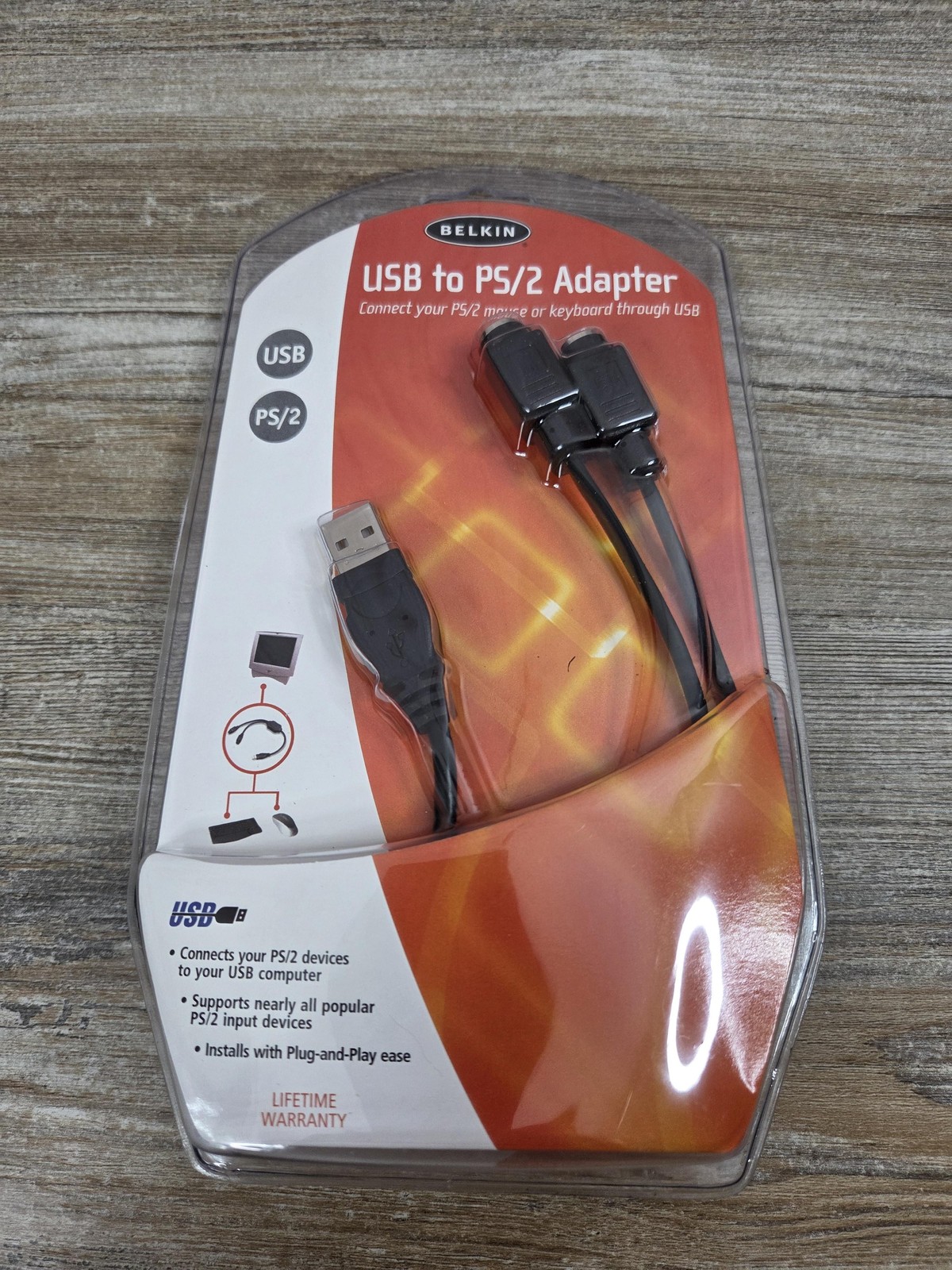 Belkin F5U119-E USB To PS/2 Adapter Black 2-Port Mouse Keyboard Splitter Cable