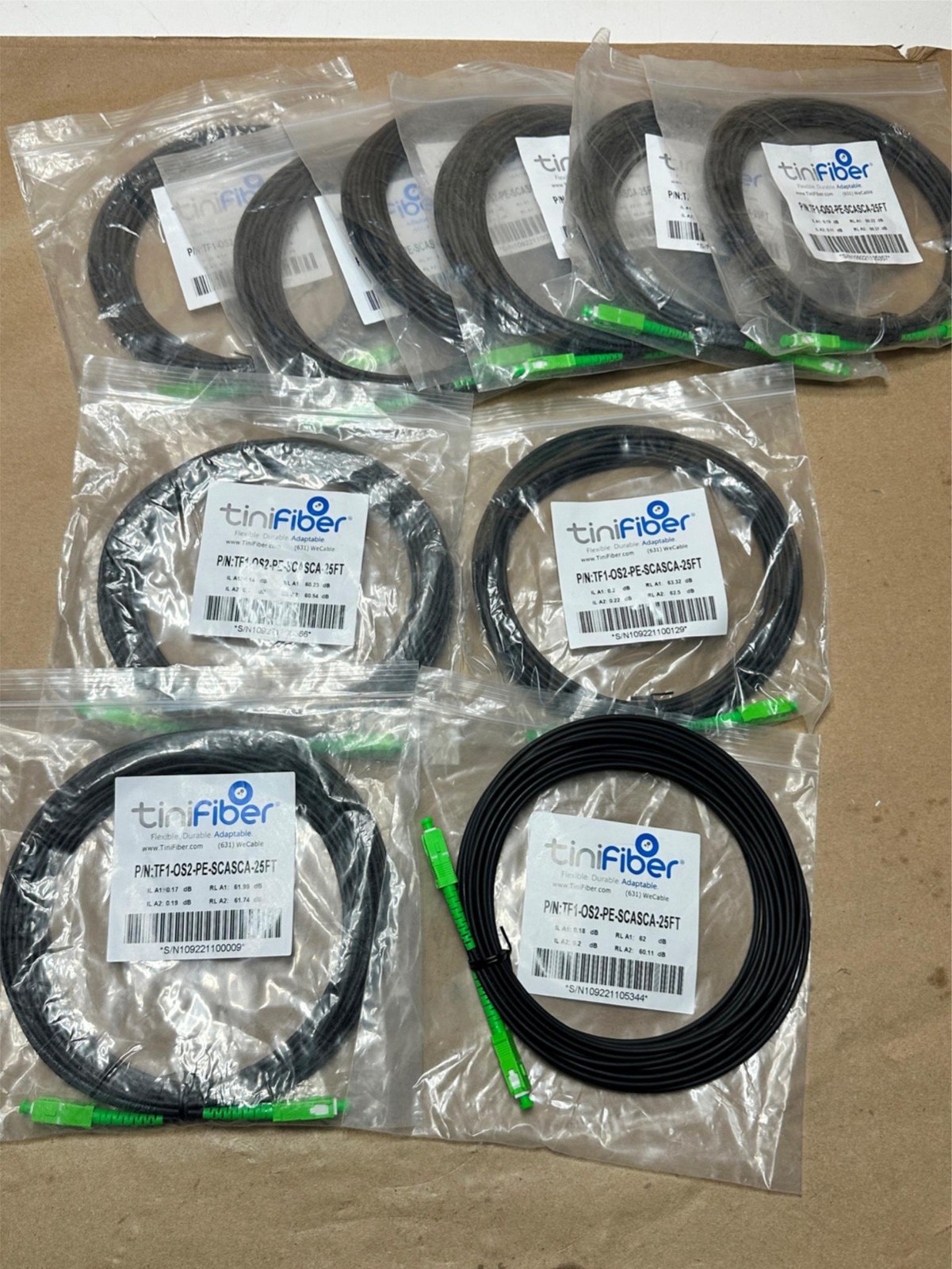 10x PC Lot TiniFiber TF1-OS2-PE-SCASCA-25FT 25' Single Mode Fiber Patch Cable