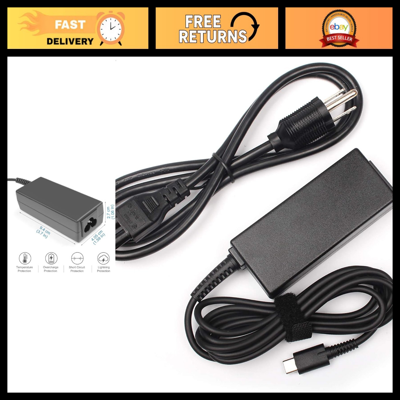 45W USB-C Laptop Charger for Acer Chromebook 317, Fast Charging, Compact Design
