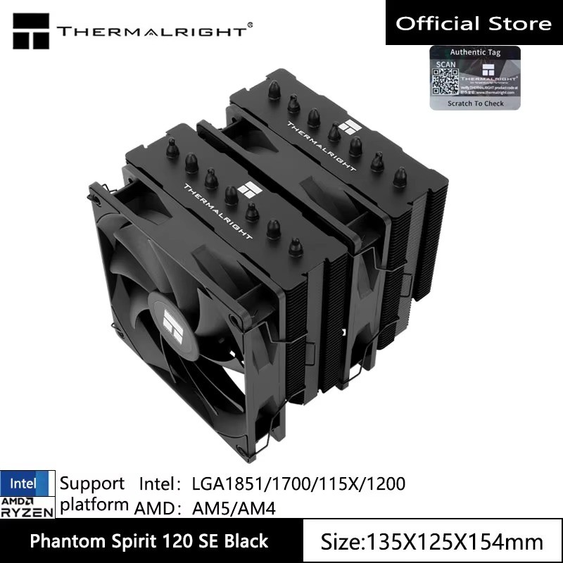 Thermalright Phantom Spirit 120 SE BK Dual Tower CPU Cooler 7x6mm Heatpipe
