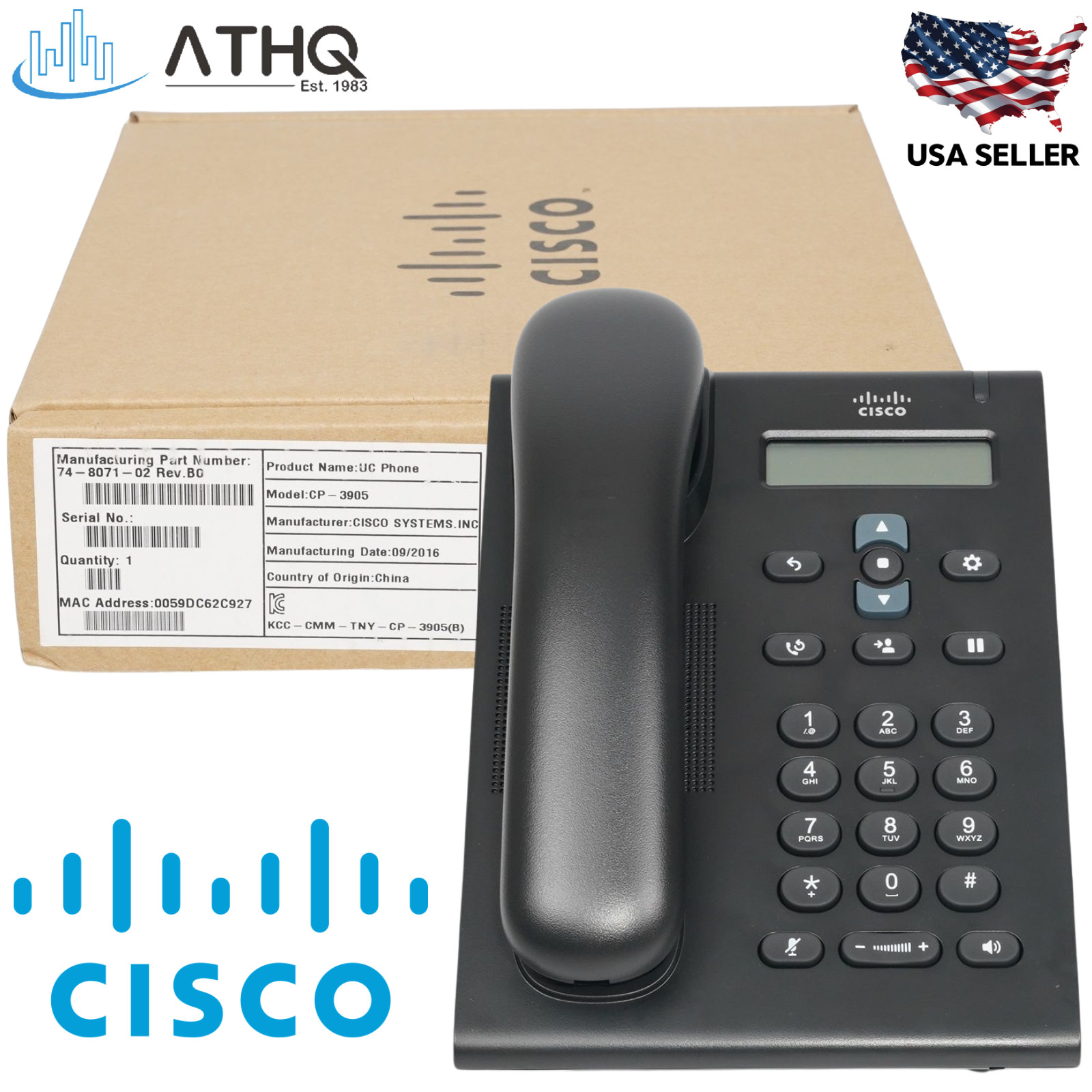 Cisco CP-3905 Unified SIP Phone 1-Line VoIP IEEE 802.3af PoE Dual-Port 10/10 NEW