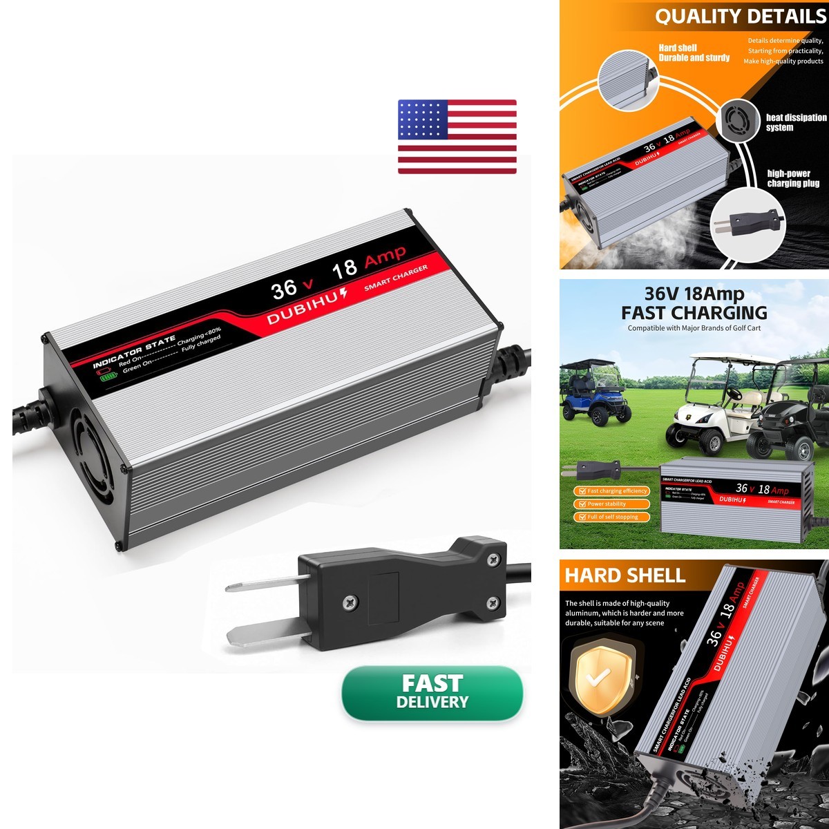 DUBIHU 36V 18A Golf Cart Battery Charger 16FT Cable Club Car & Yamaha