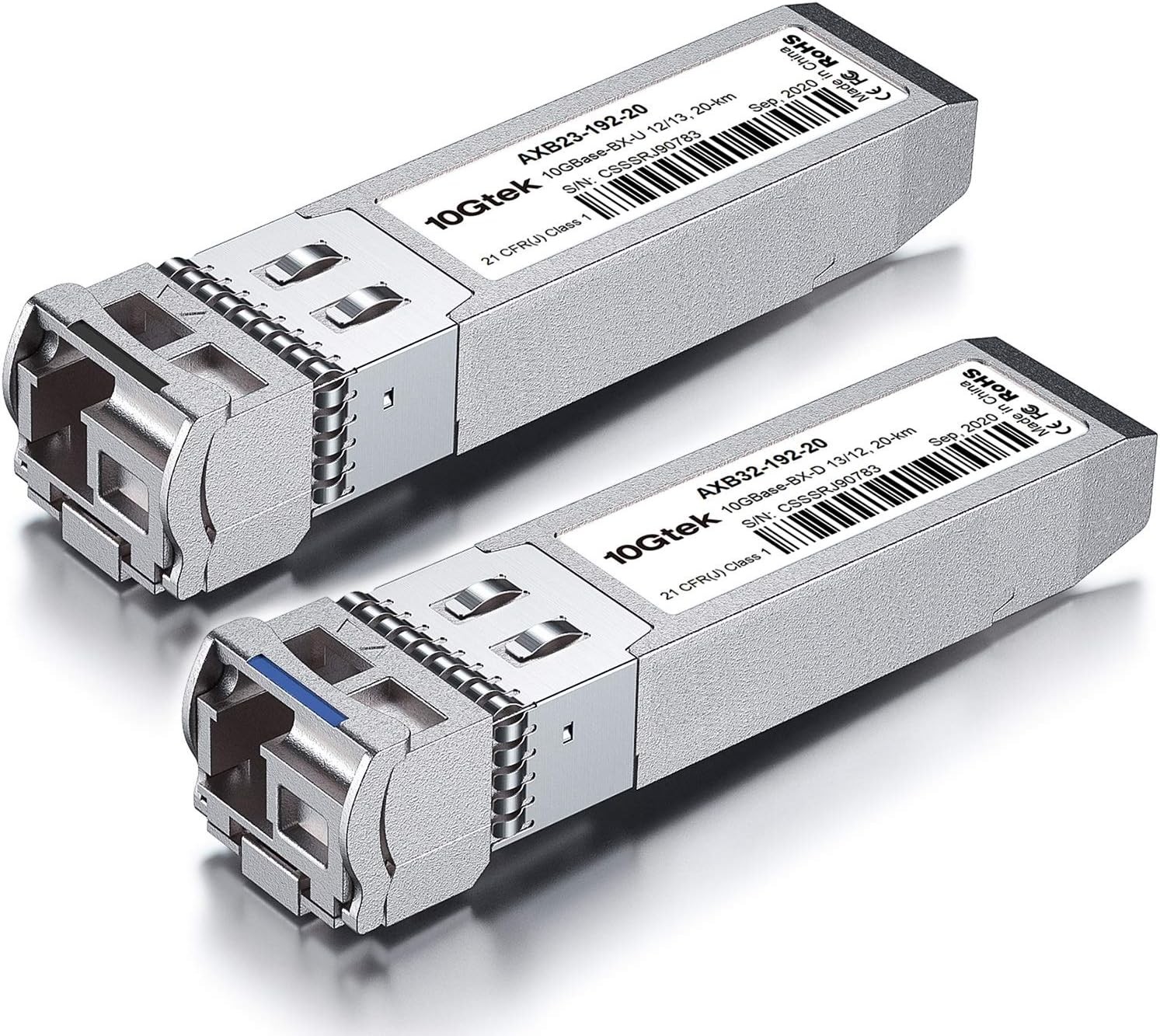 a Pair of 10G SFP+ Bidi Transceiver, 10GBASE-BX20-U 10GBase-BIDI 1270nm/1330n...