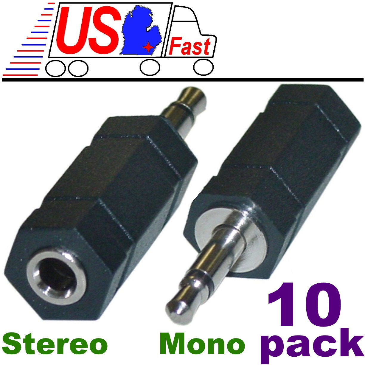 Lot10pack 3.5mm Mono Male to Stereo Female Audio/Headphone Adapter 1/8"Converter
