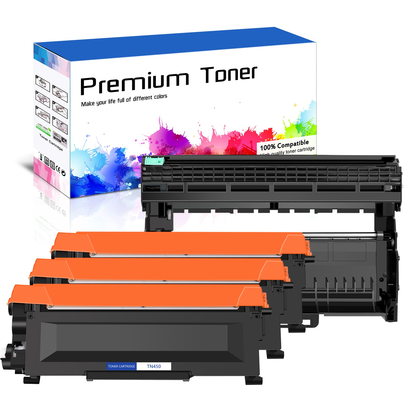 3PK TN450+1PK DR420 Black Toner Cartridge for Brother HL-2240 HL-2240D HL-2242D