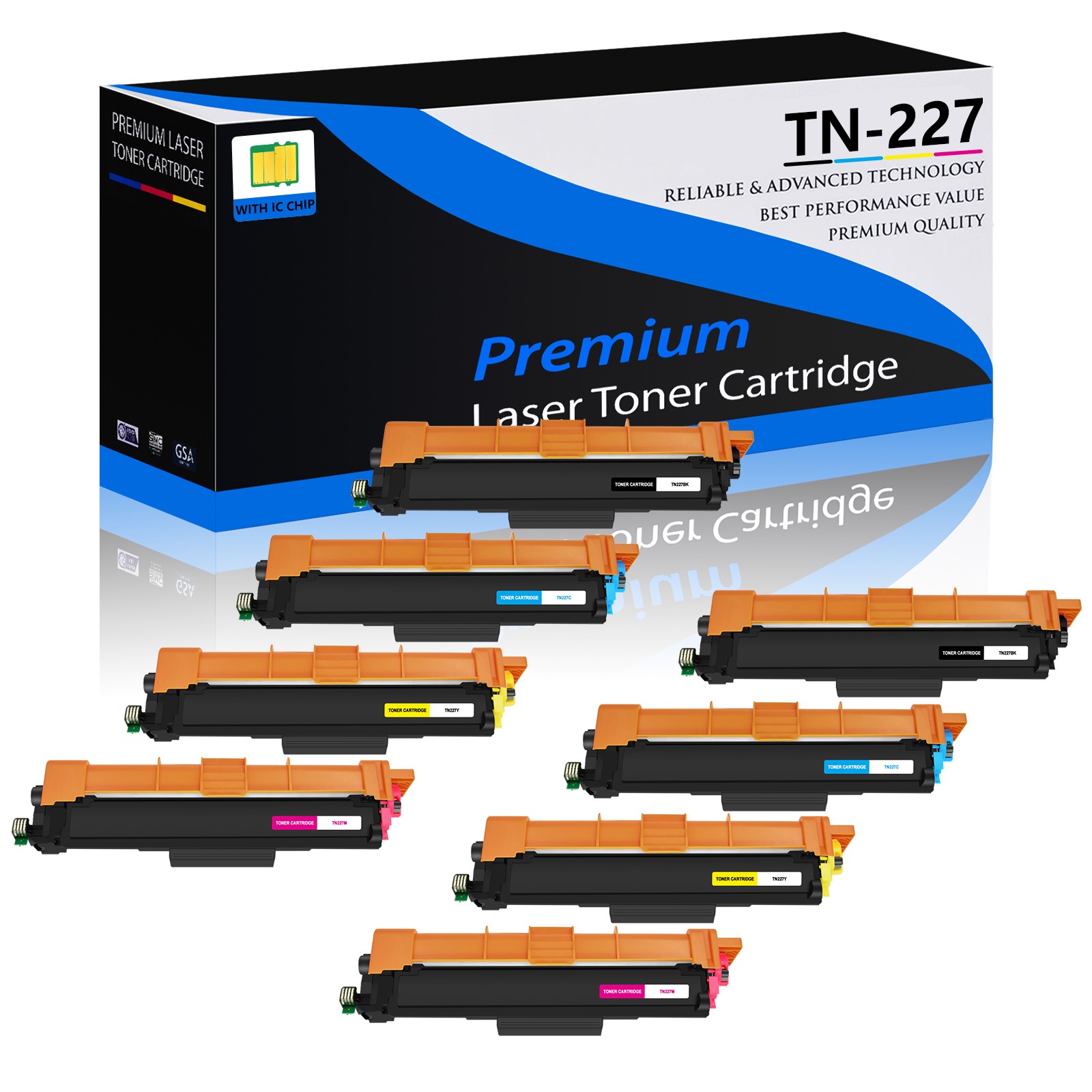 8PK TN227 BCMY Toner Cartridge for Brother MFC-L3710CW HL-L3210CW With Chip