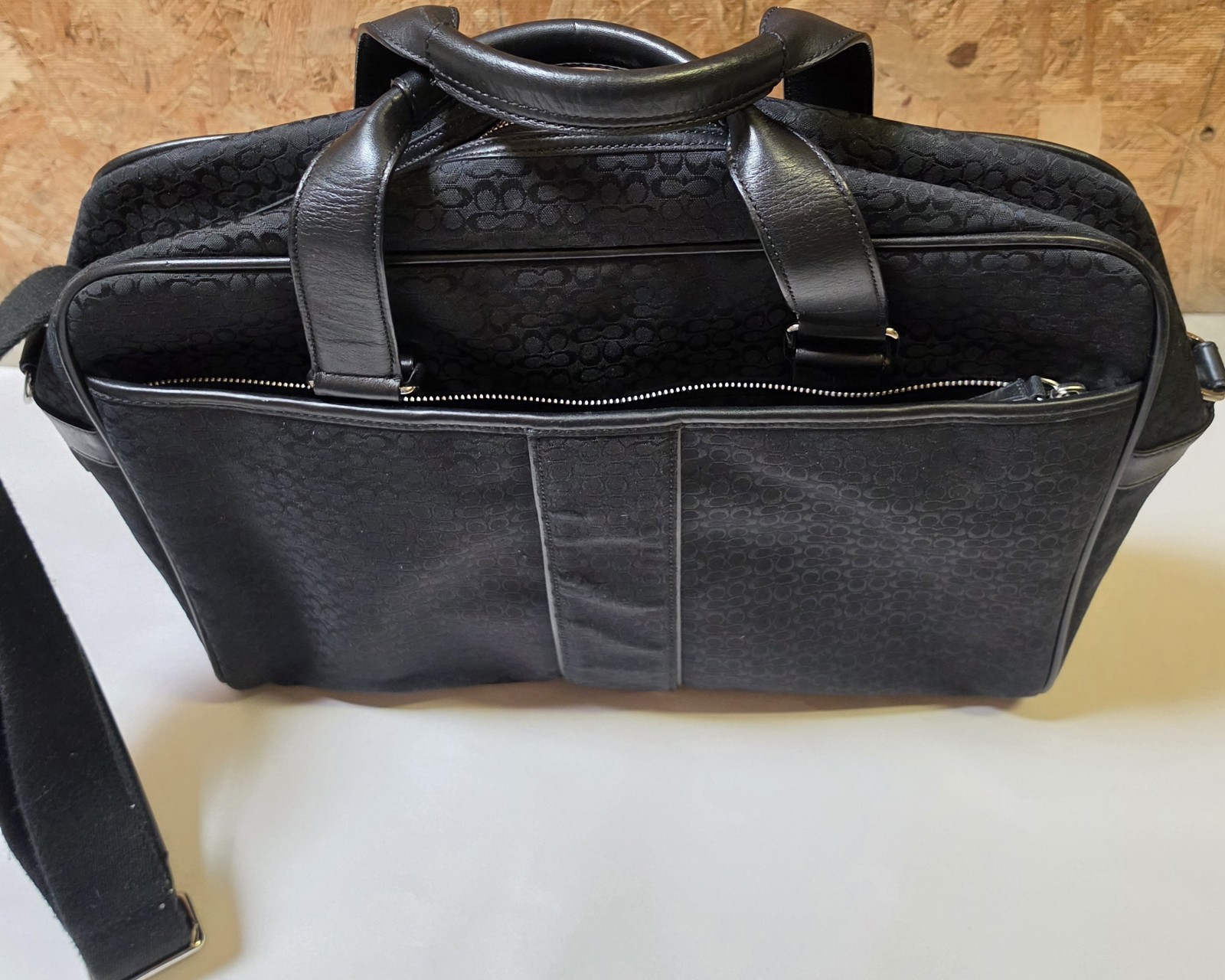 COACH F70058 Hudson Black Signature C Canvas Leather Briefcase Laptop Bag 2-Way