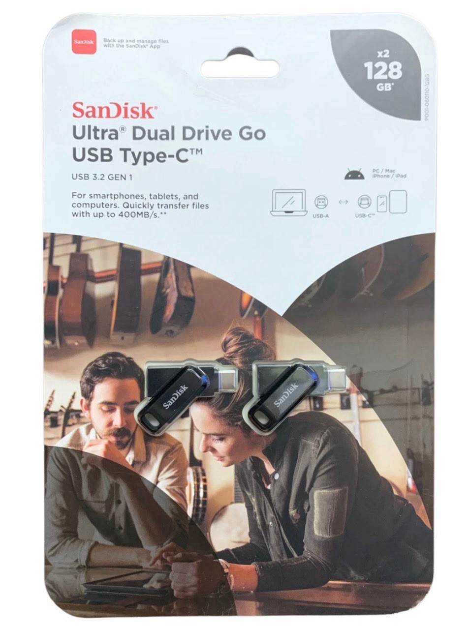 SanDisk Ultra Dual Drive Go USB Type-C Flash Drive 2-Pack, USB 3.2 Gen 1, 128GB