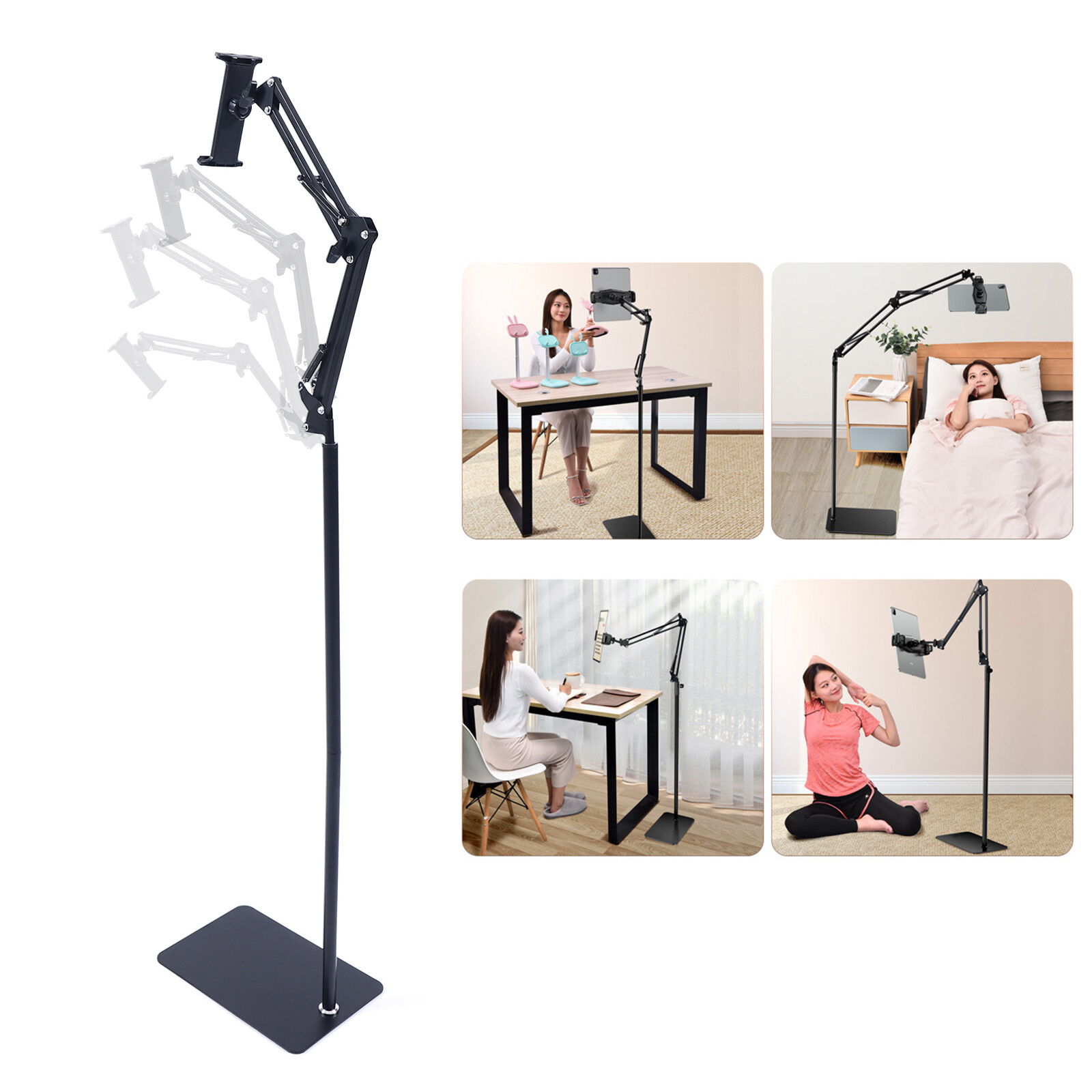 Adjustable Floor Stand Phone & Tablet Holder 135cm 360° Rotating Clamp 4–11in