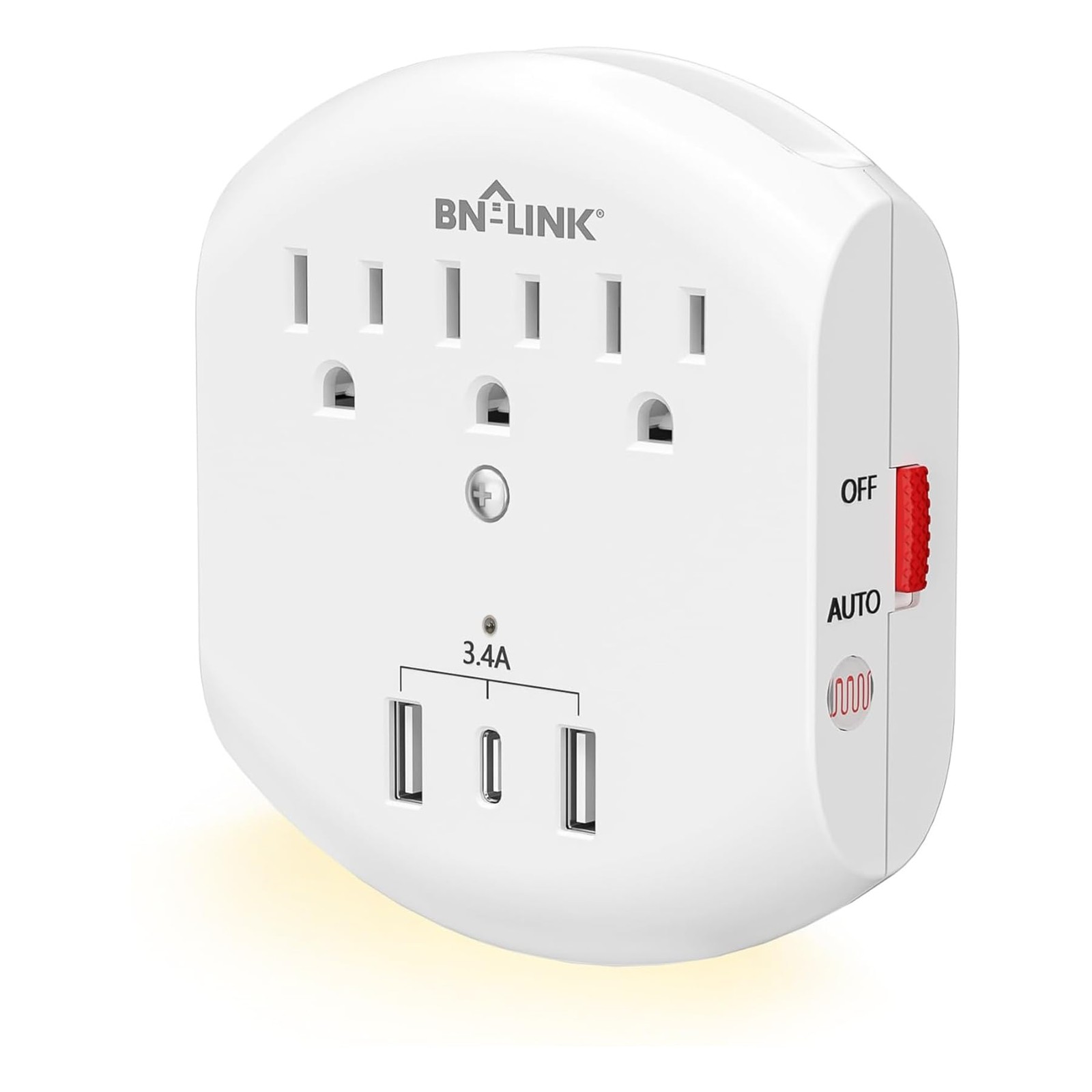 BN-LINK 3-Outlet Extender, Multi Plug Outlets 3 Outlet With Nightlight, White 